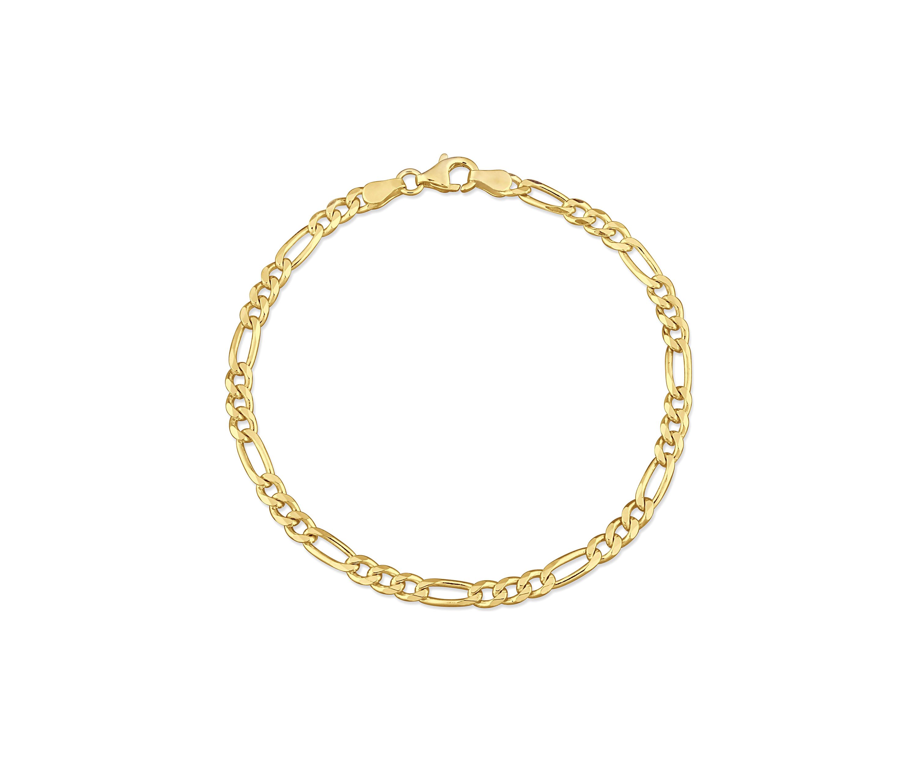 18k Yellow Gold Plated Sterling Silver 3.8mm Figaro Chain Bracelet, 7.5"
