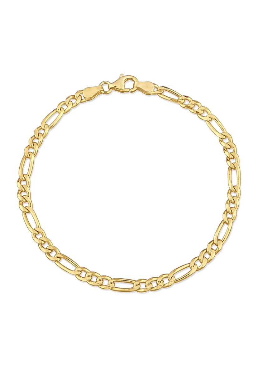 18k Yellow Gold Plated Sterling Silver 3.8mm Figaro Chain Bracelet, 7.5"