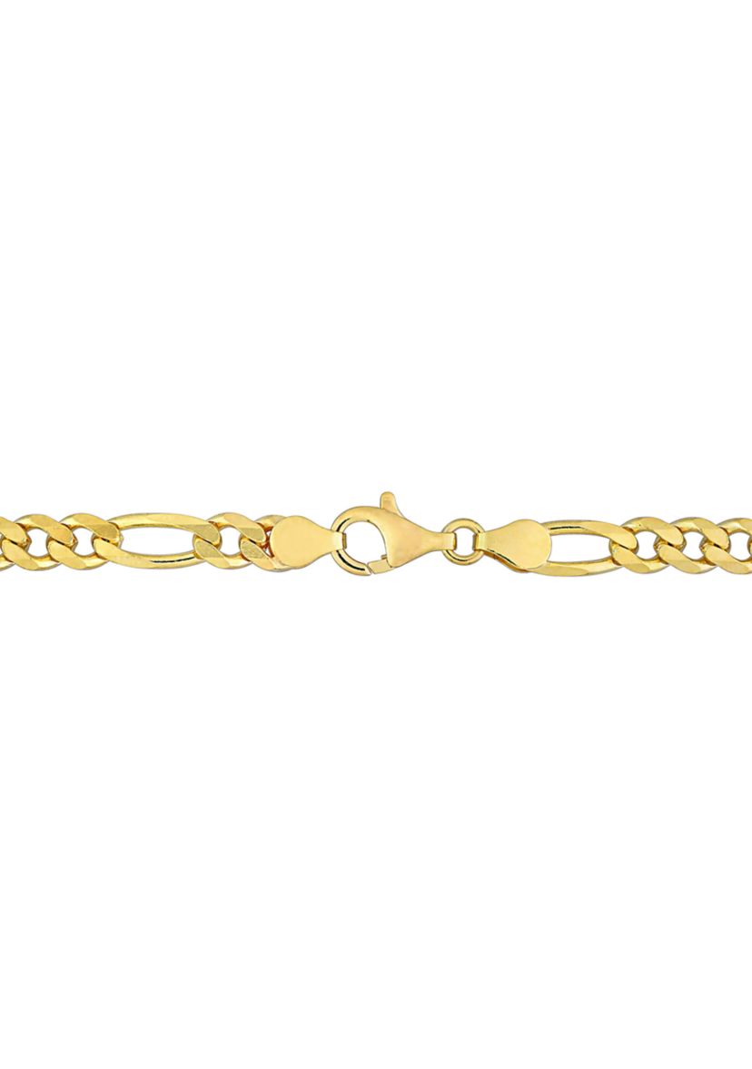 18k Yellow Gold Plated Sterling Silver 5.5mm Figaro Chain Bracelet, 7.5"