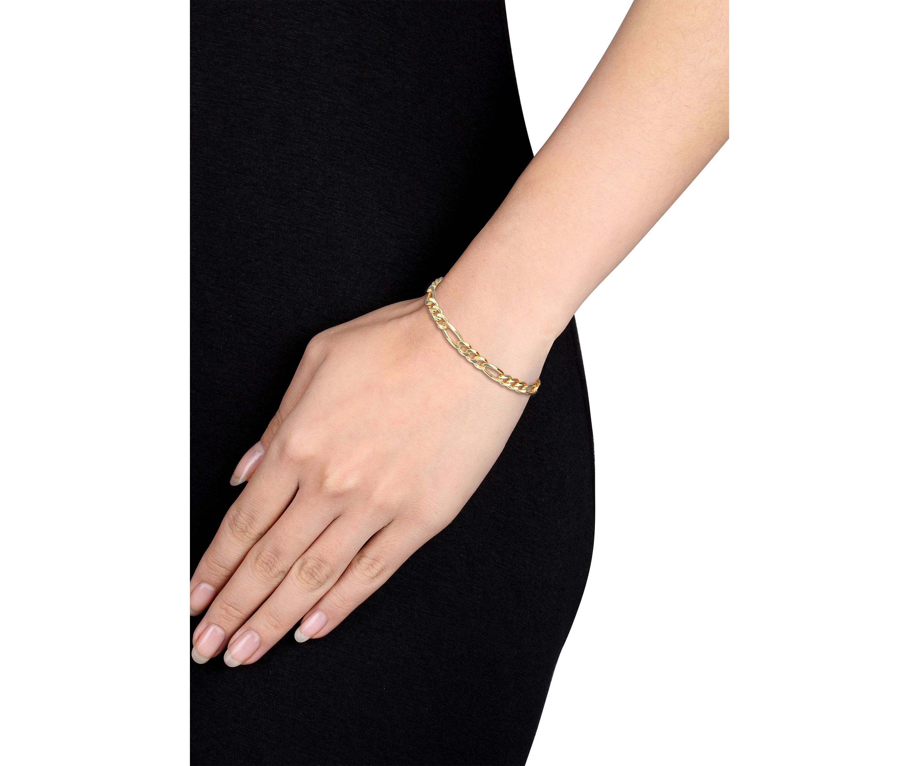18k Yellow Gold Plated Sterling Silver 5.5mm Figaro Chain Bracelet, 7.5"