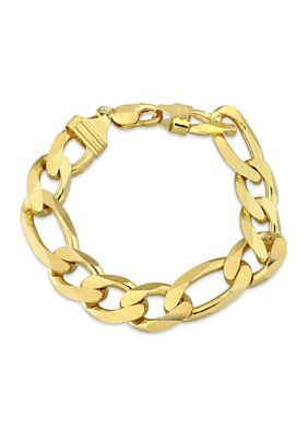Haylee Jewels Yellow Flash Plated Sterling Silver 14.5mm Figaro Chain Bracelet, 9"
