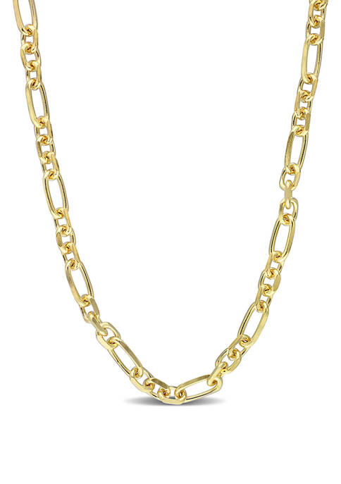 18k Yellow Gold Plated Sterling Silver 6 Millimeter Figaro Chain Necklace