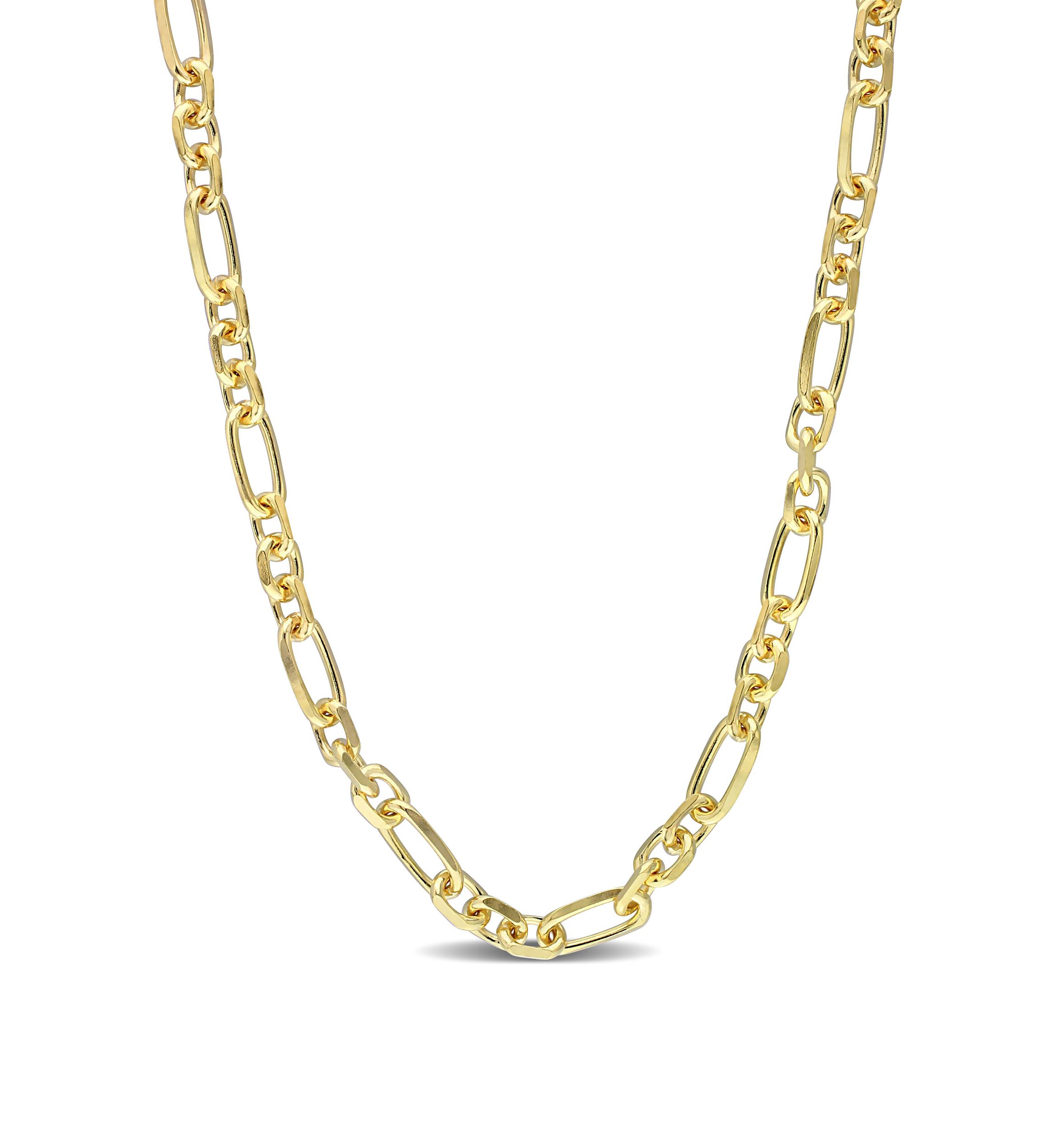 18k Yellow Gold Plated Sterling Silver 6mm Figaro Chain Necklace