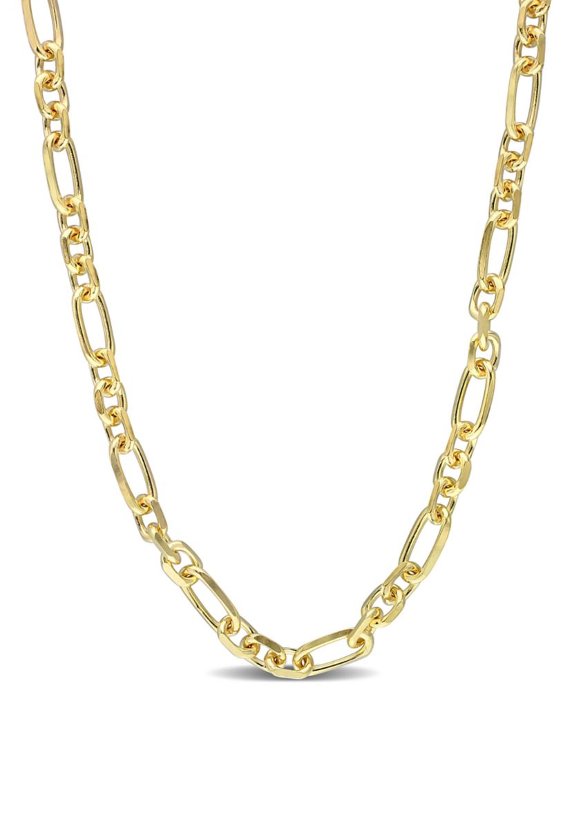 18k Yellow Gold Plated Sterling Silver 6mm Figaro Chain Necklace
