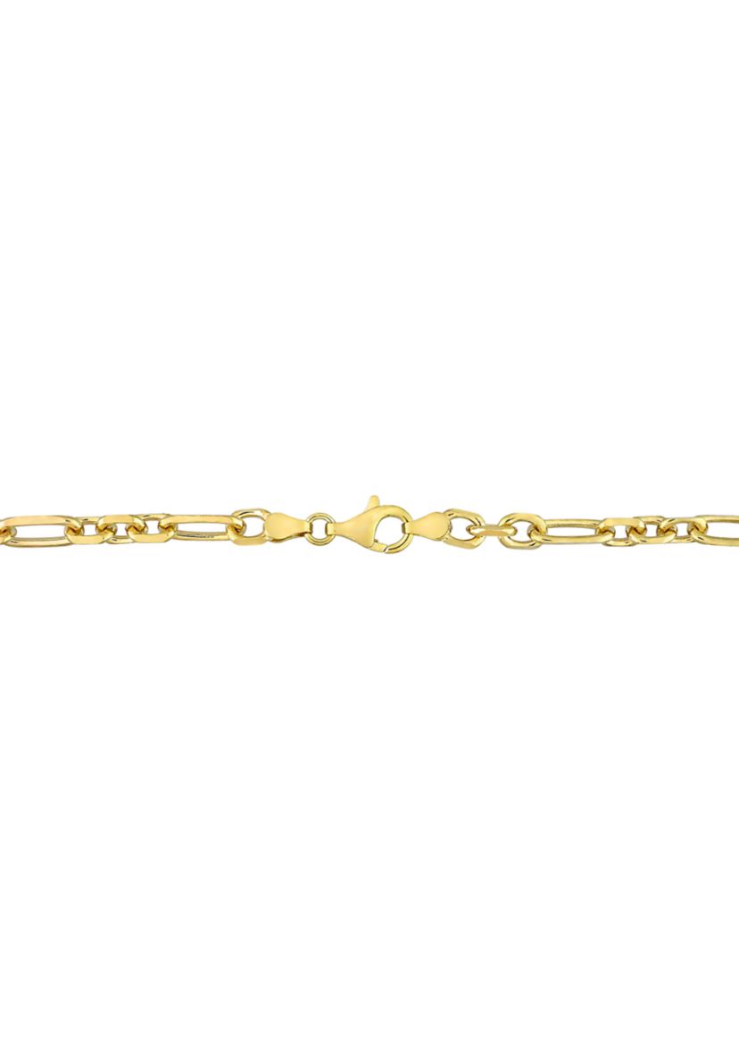 18k Yellow Gold Plated Sterling Silver 6mm Figaro Chain Necklace