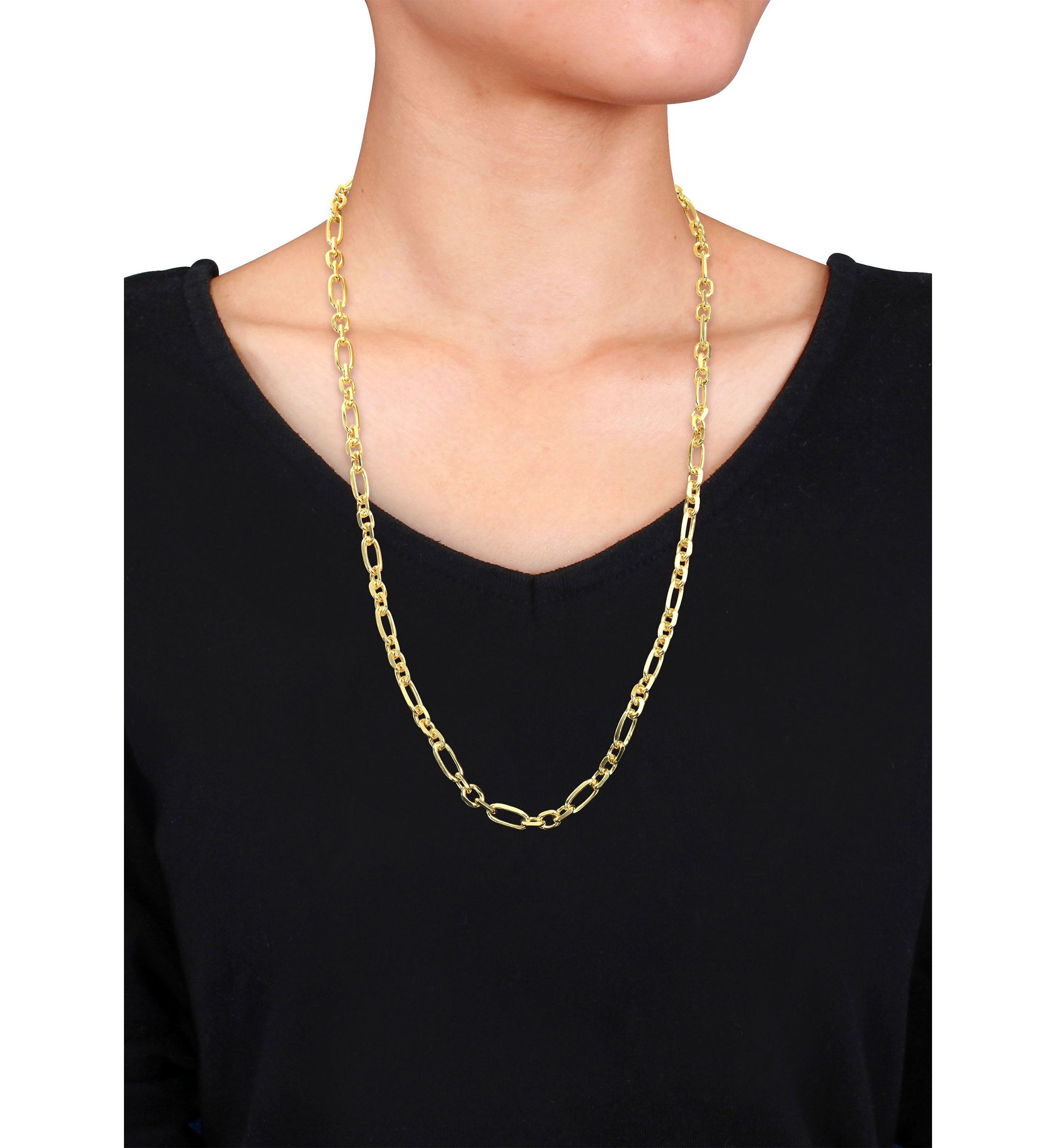 18k Yellow Gold Plated Sterling Silver 6mm Figaro Chain Necklace