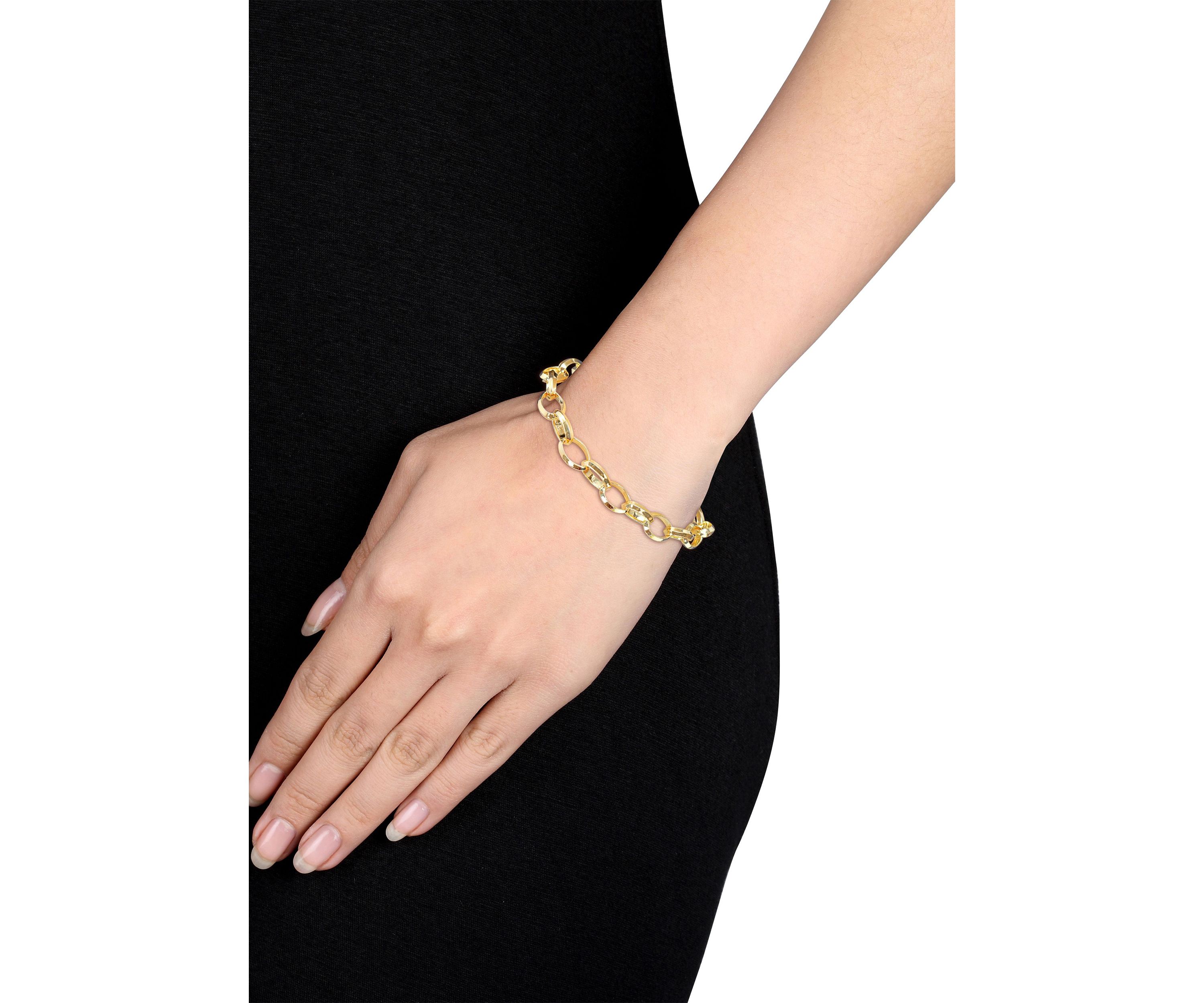 18k Yellow Gold Plated Sterling Silver Rolo Chain Bracelet, 7.5"