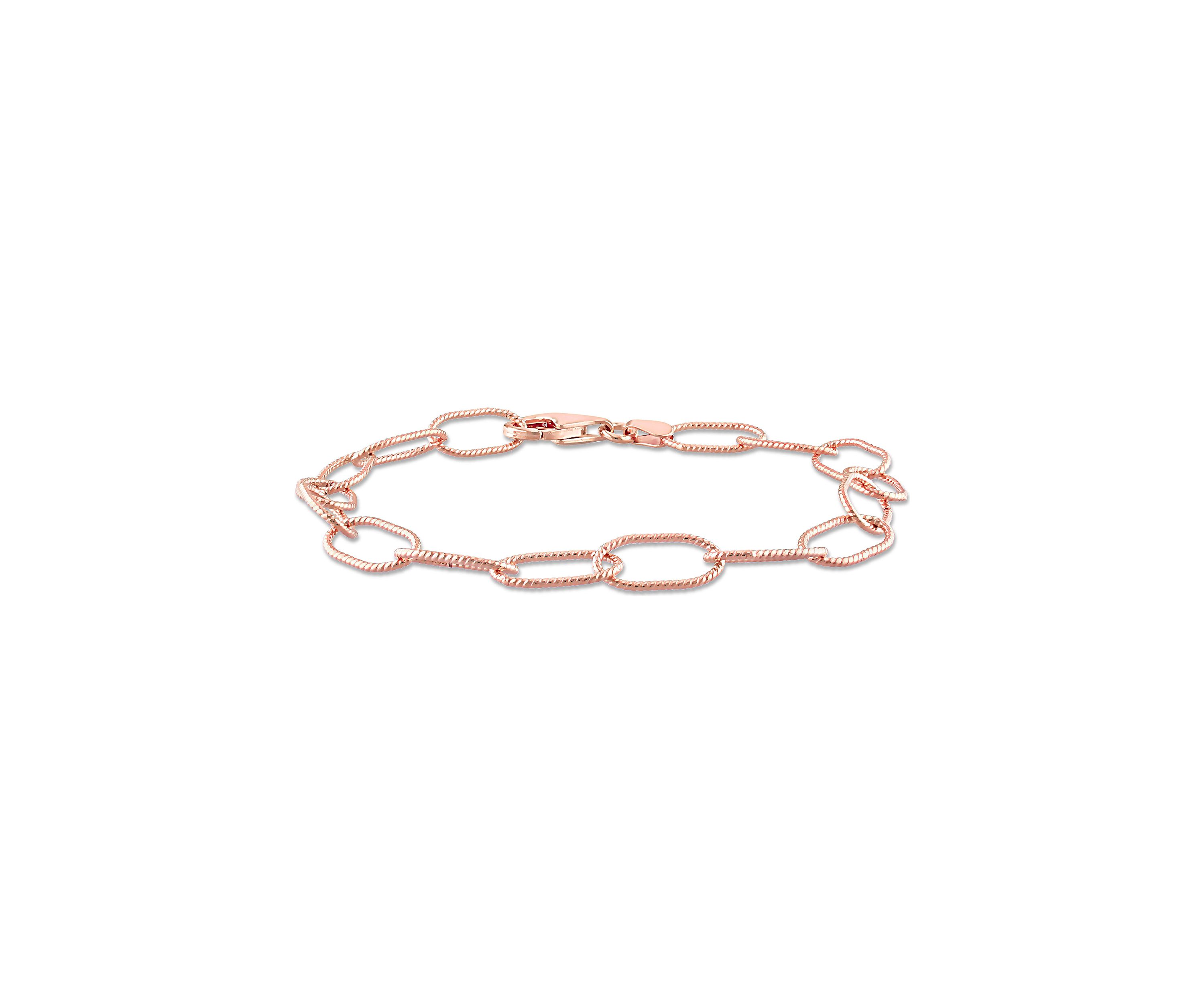 18k Rose Gold Plated Sterling Silver Twisted Rolo Chain Bracelet, 7.5"