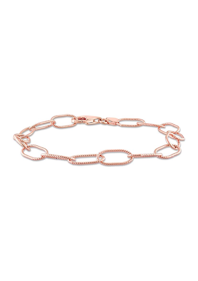 18k Rose Gold Plated Sterling Silver Twisted Rolo Chain Bracelet, 7.5"