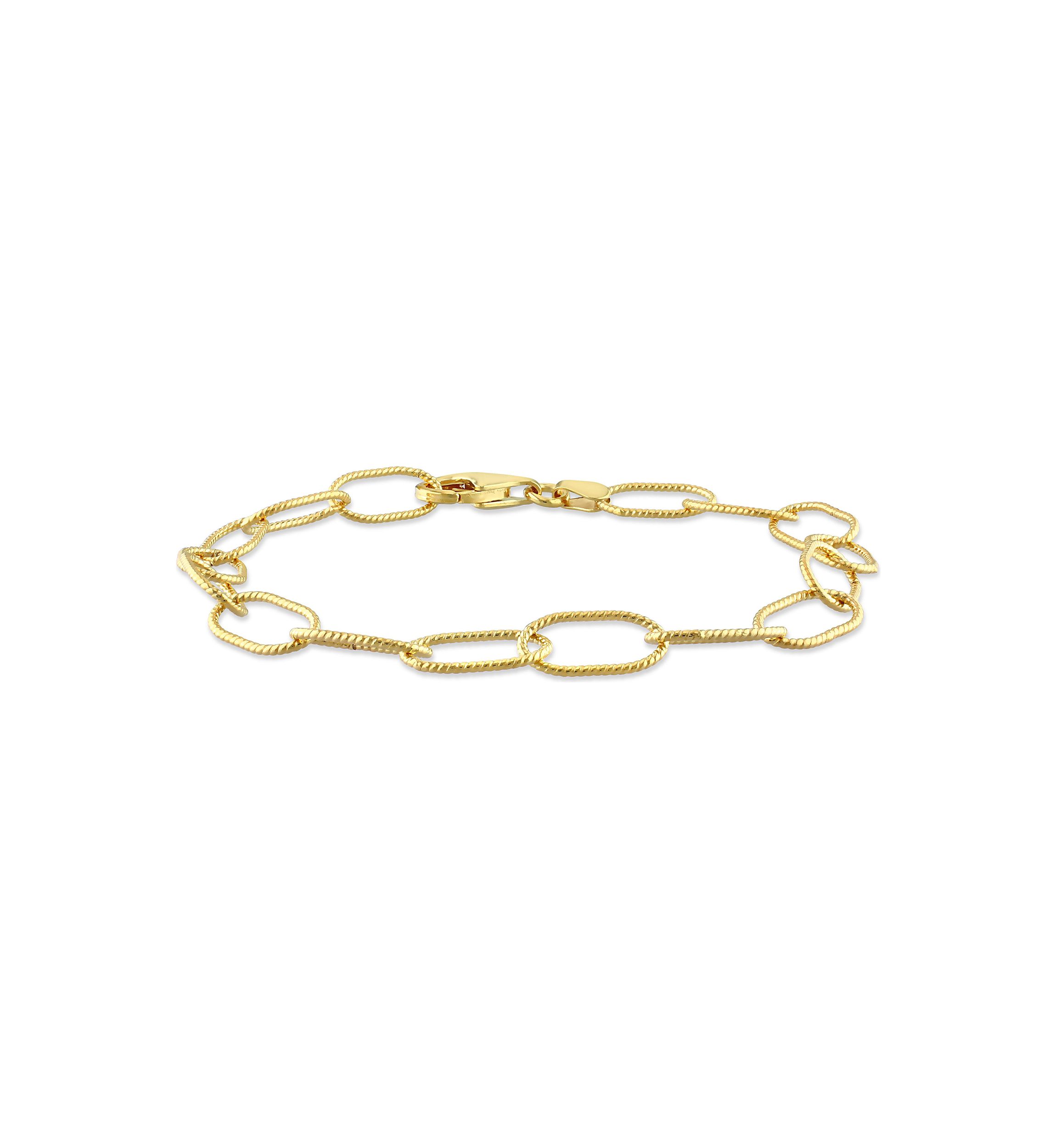 18k Yellow Gold Plated Sterling Silver Twisted Rolo Chain Bracelet, 7.5"