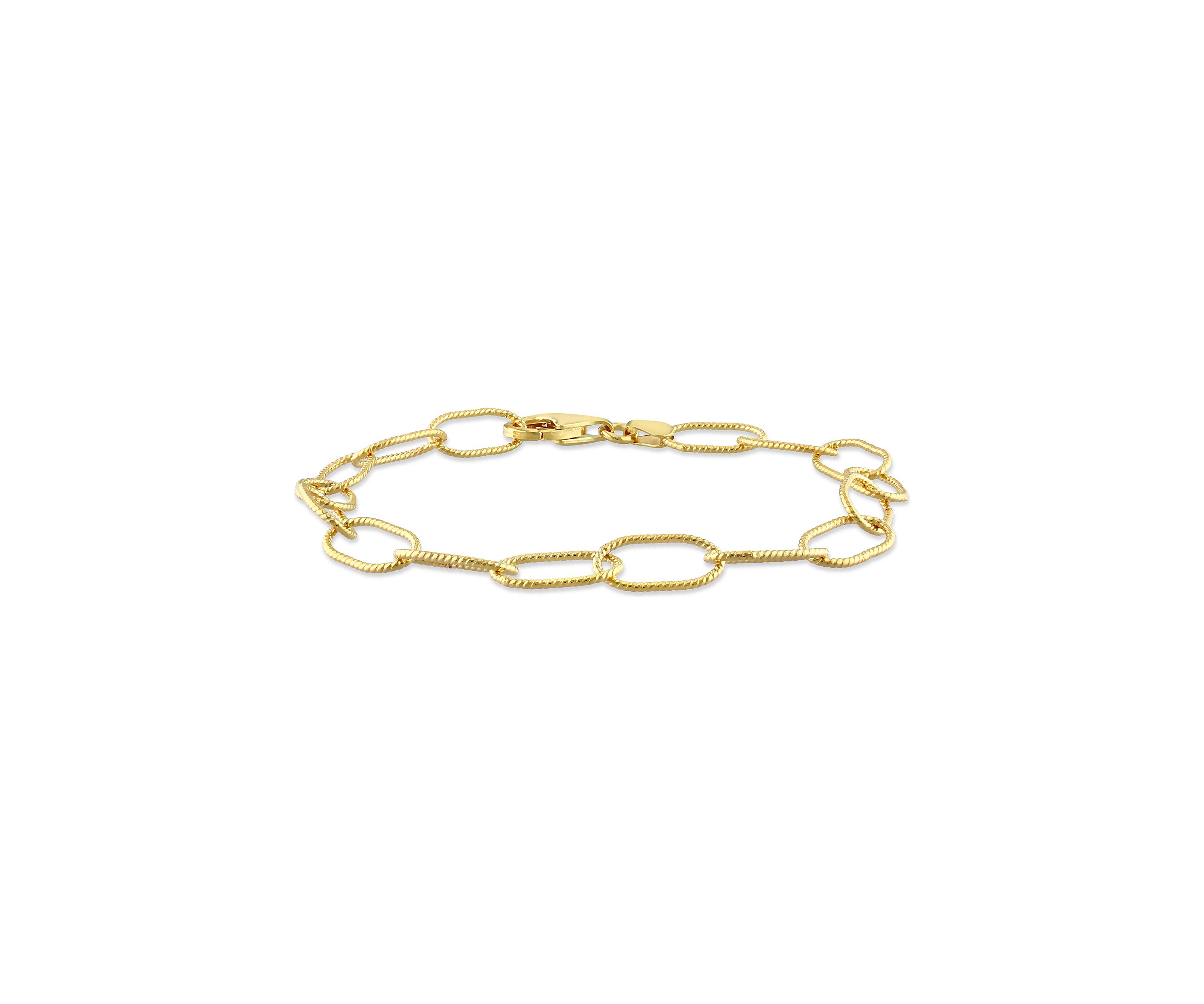 18k Yellow Gold Plated Sterling Silver Twisted Rolo Chain Bracelet, 7.5"