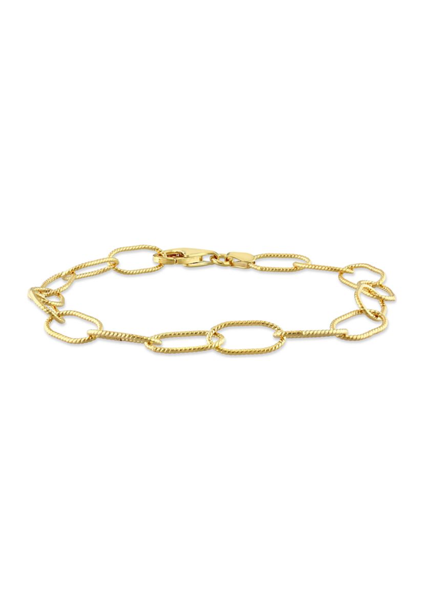 18k Yellow Gold Plated Sterling Silver Twisted Rolo Chain Bracelet, 7.5"