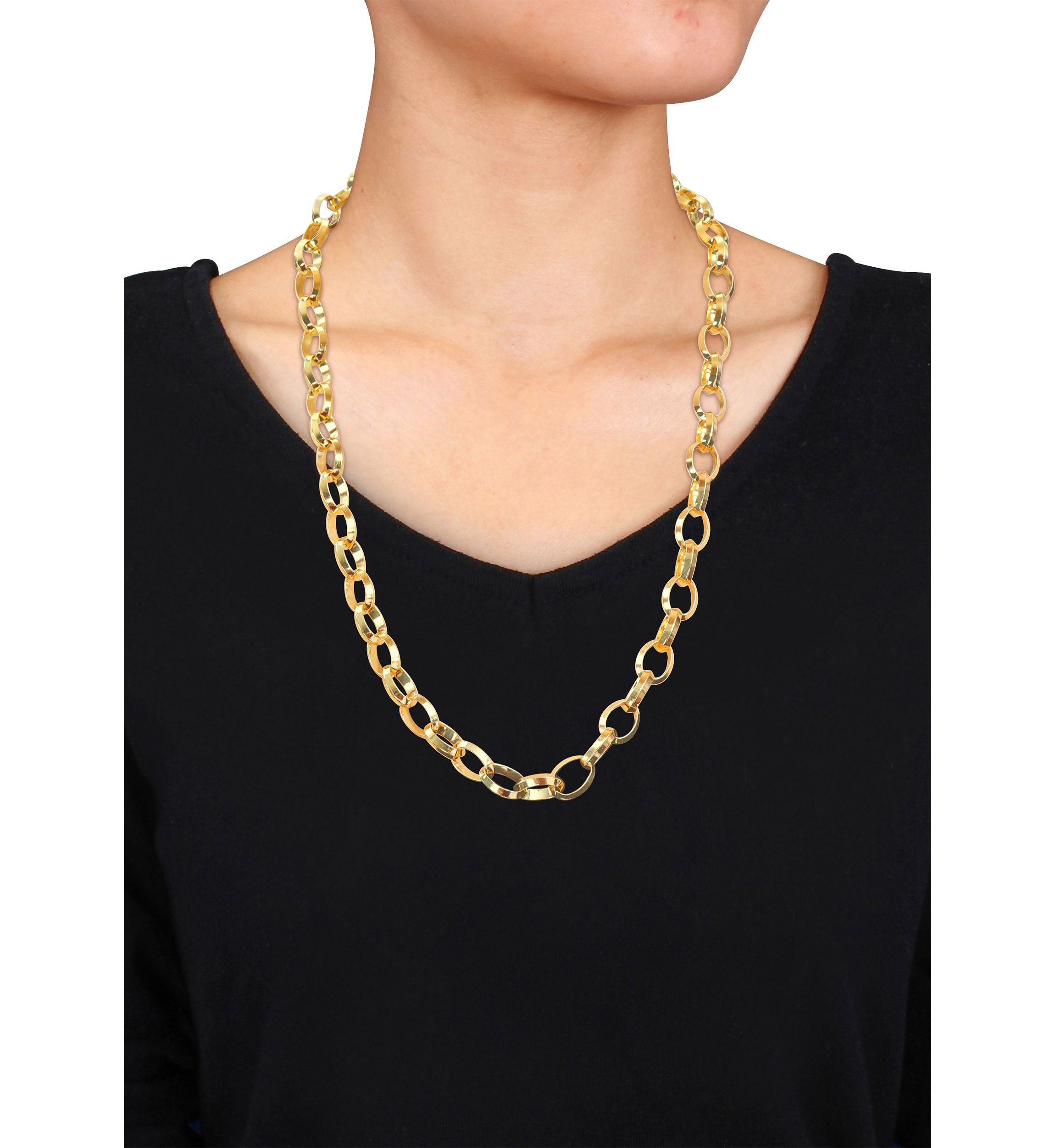 18k Yellow Gold Plated Sterling Silver 10.5mm Rolo Chain Necklace
