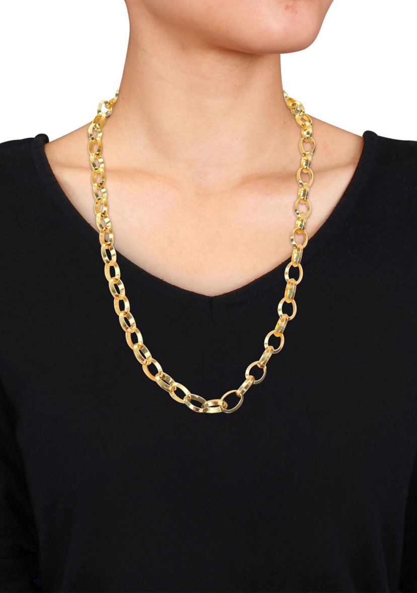 18k Yellow Gold Plated Sterling Silver 10.5mm Rolo Chain Necklace