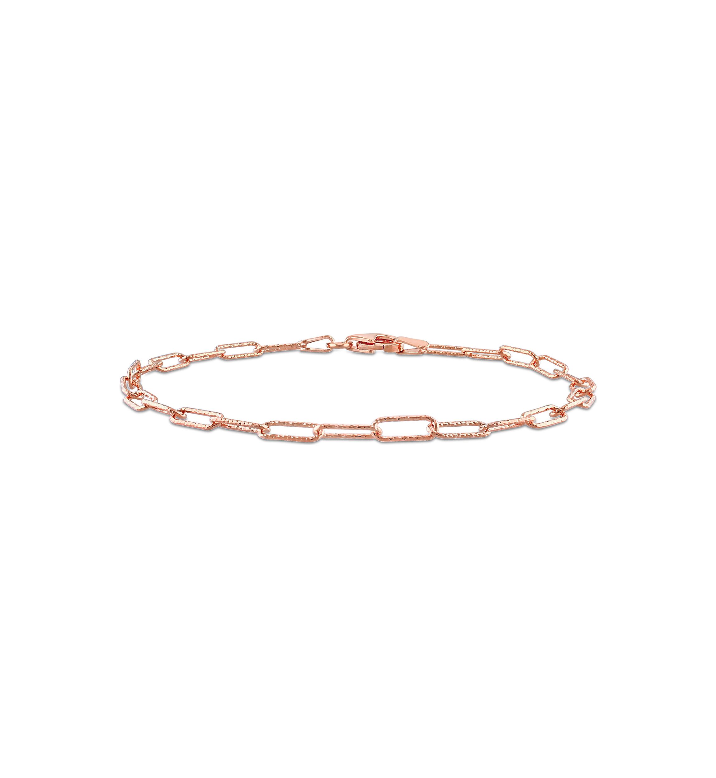 18k Rose Gold Plated Sterling Silver Fancy Paperclip Chain Bracelet, 7"