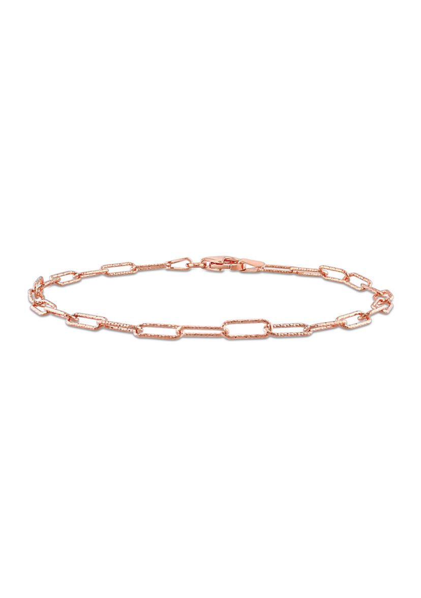 18k Rose Gold Plated Sterling Silver Fancy Paperclip Chain Bracelet, 7"