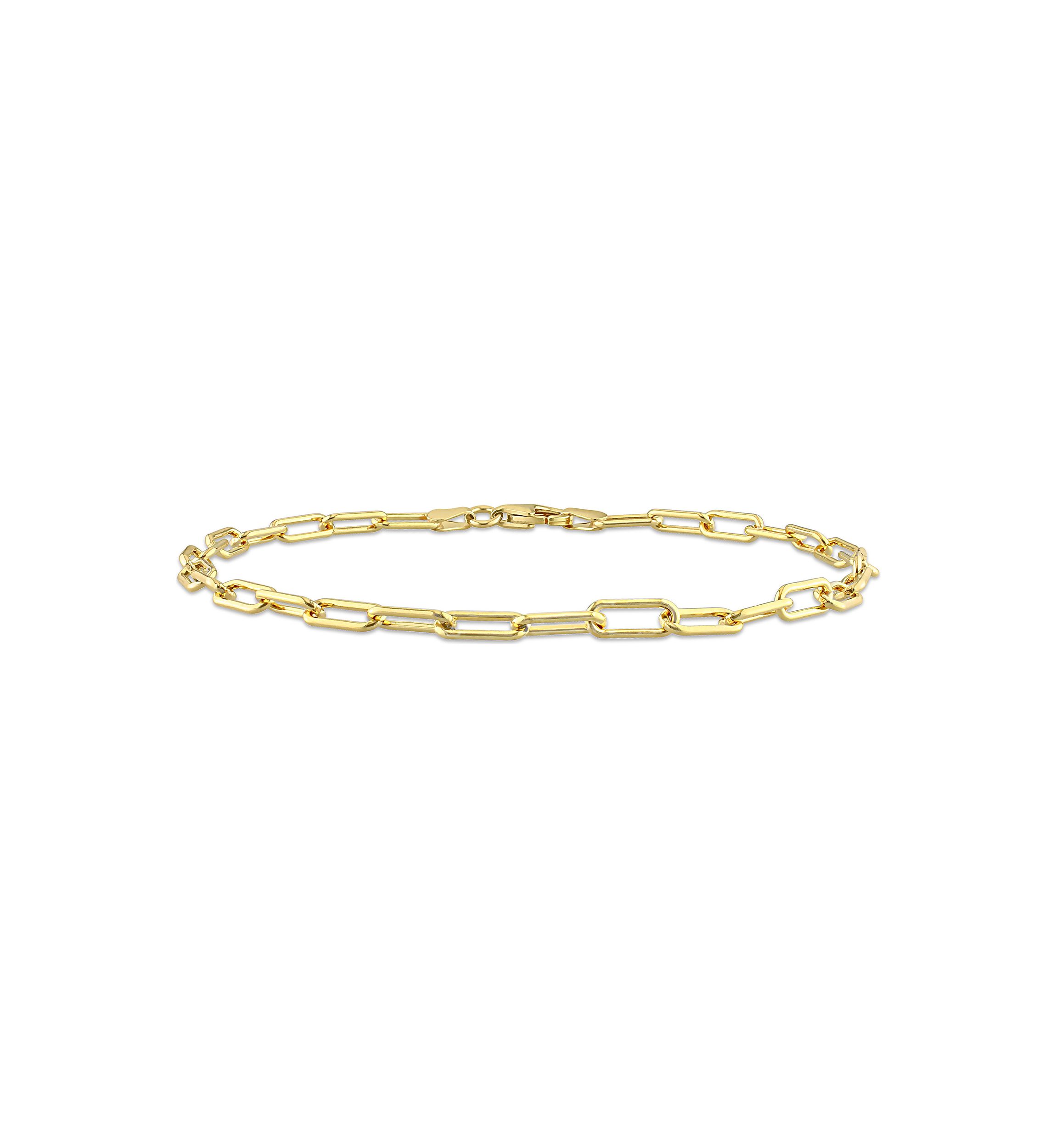 18k Yellow Gold Plated Sterling Silver 3.5mm Paperclip Chain Anklet, 9"