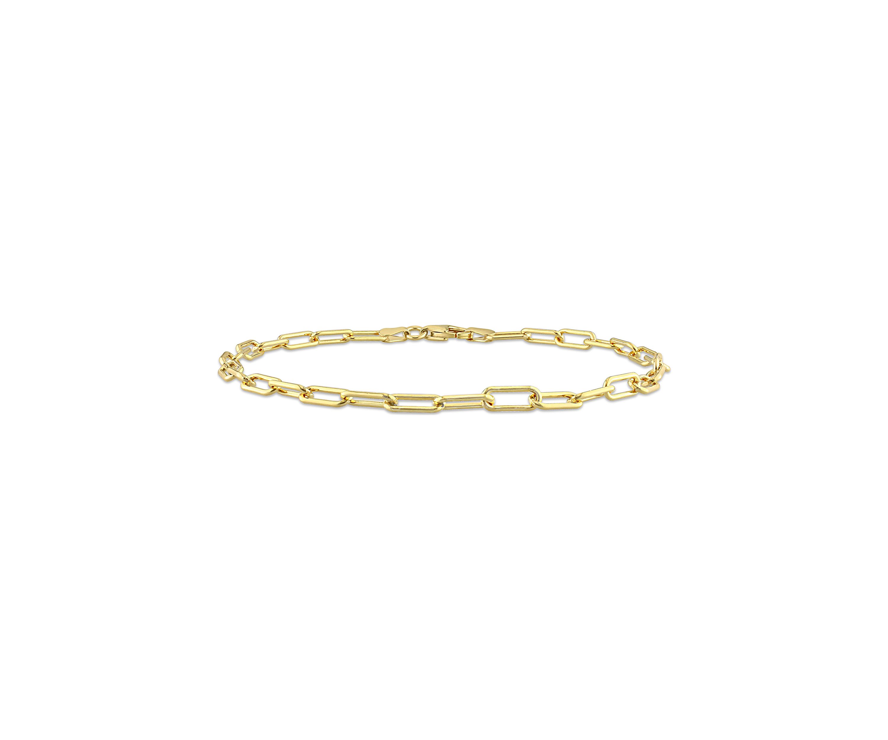 18k Yellow Gold Plated Sterling Silver 3.5mm Paperclip Chain Anklet, 9"