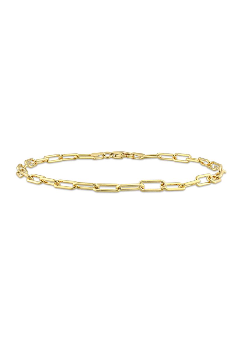 18k Yellow Gold Plated Sterling Silver 3.5mm Paperclip Chain Anklet, 9"