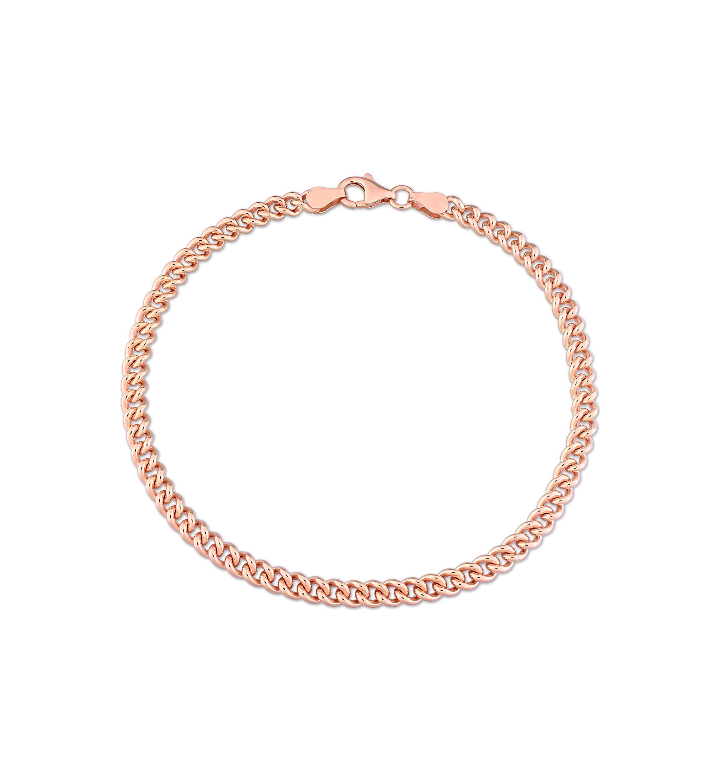 18k Rose Gold Plated Sterling Silver 4.4mm Curb Link Chain Anklet, 9"