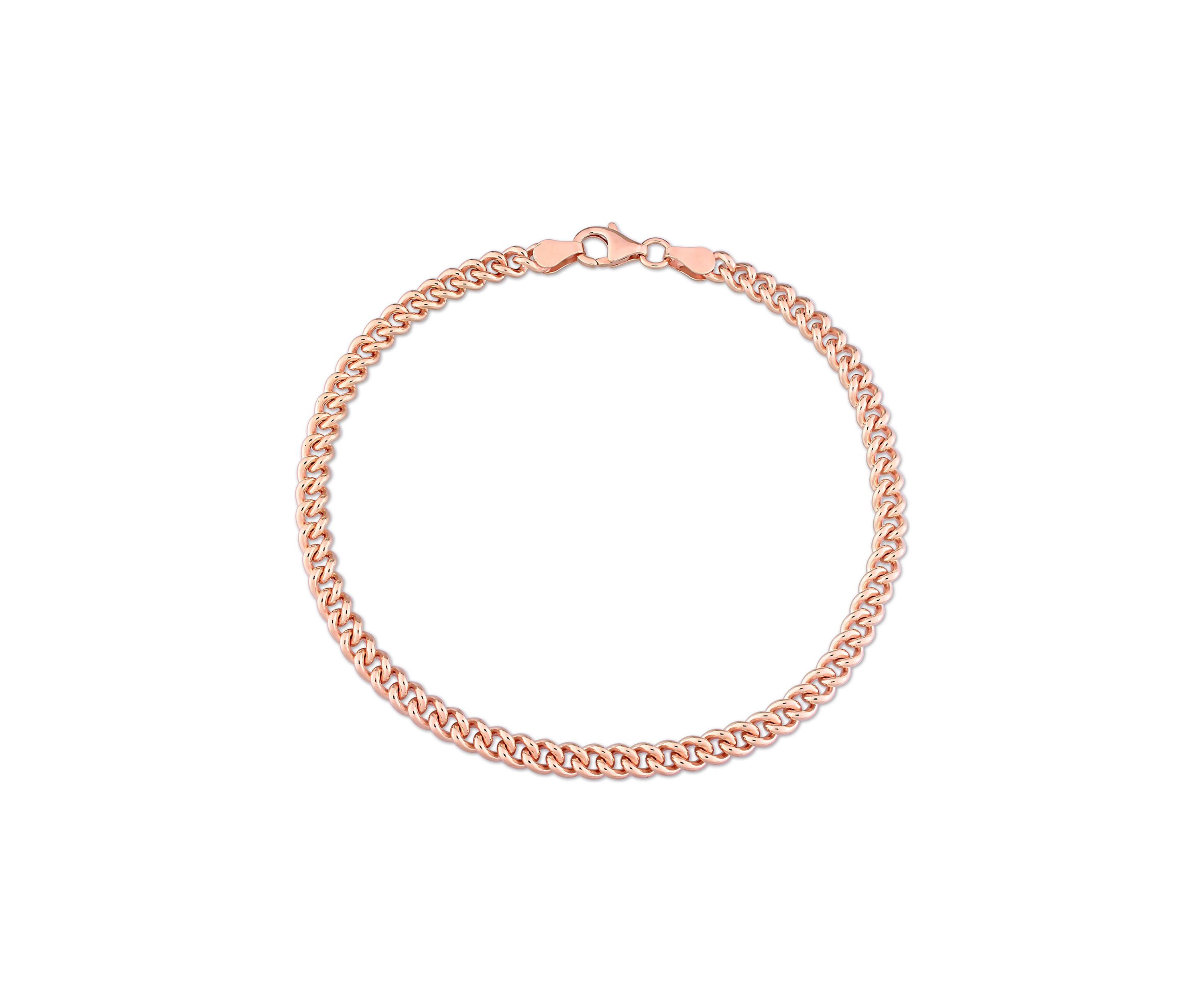 18k Rose Gold Plated Sterling Silver 4.4mm Curb Link Chain Anklet, 9"