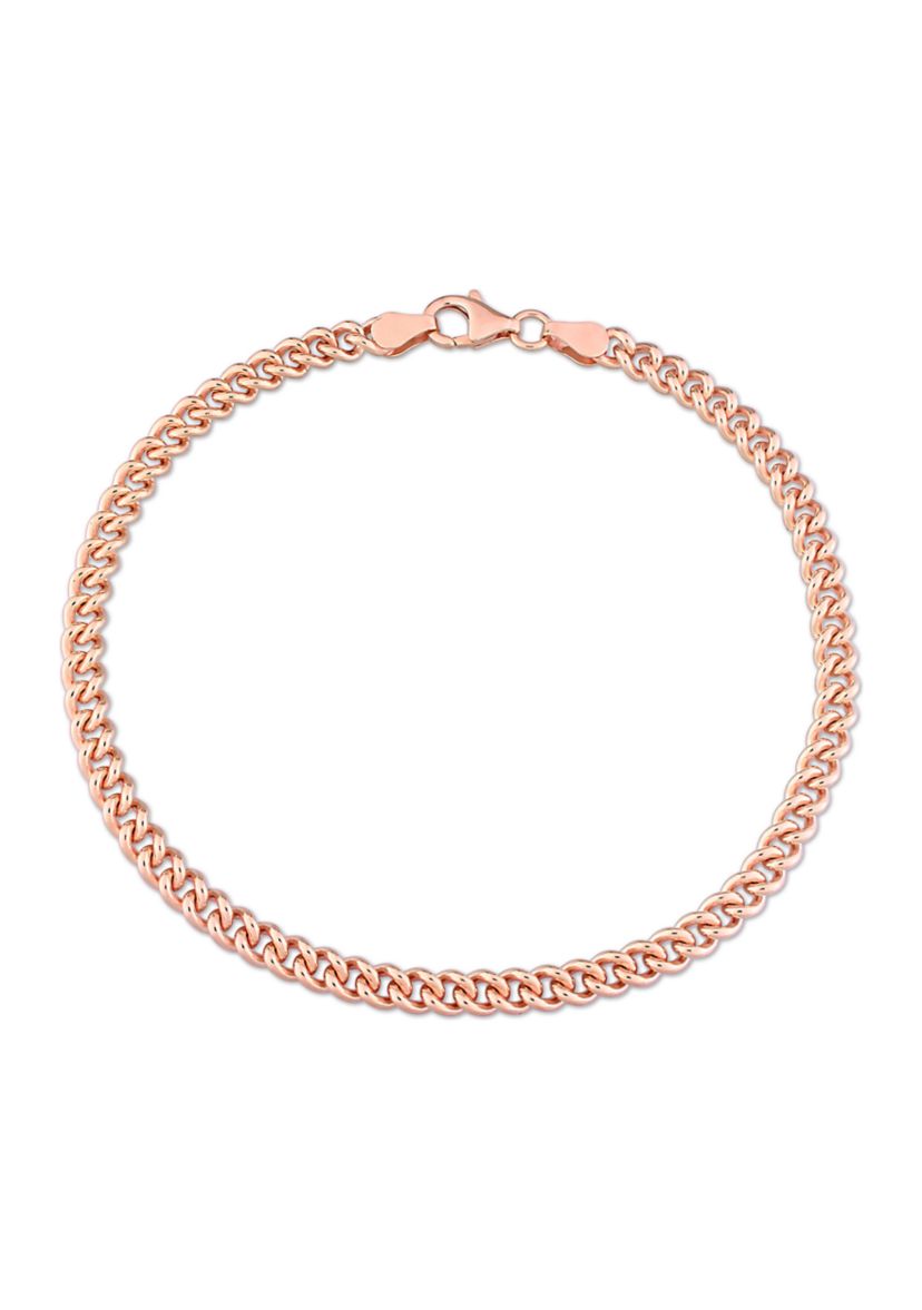 18k Rose Gold Plated Sterling Silver 4.4mm Curb Link Chain Anklet, 9"