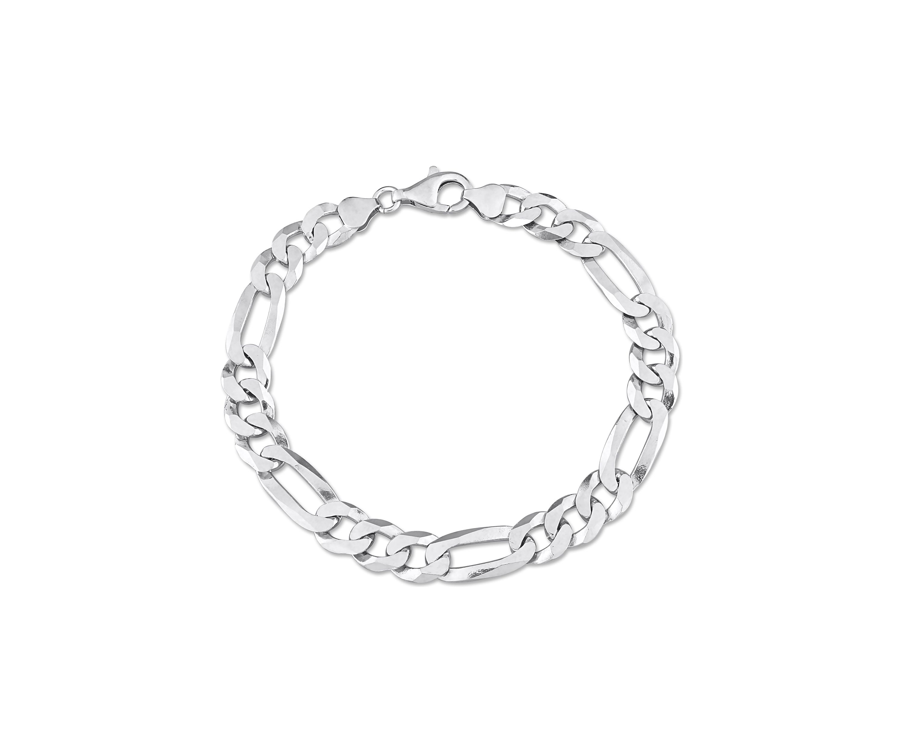 Sterling Silver 8.9mm Flat Figaro Chain Anklet, 9"