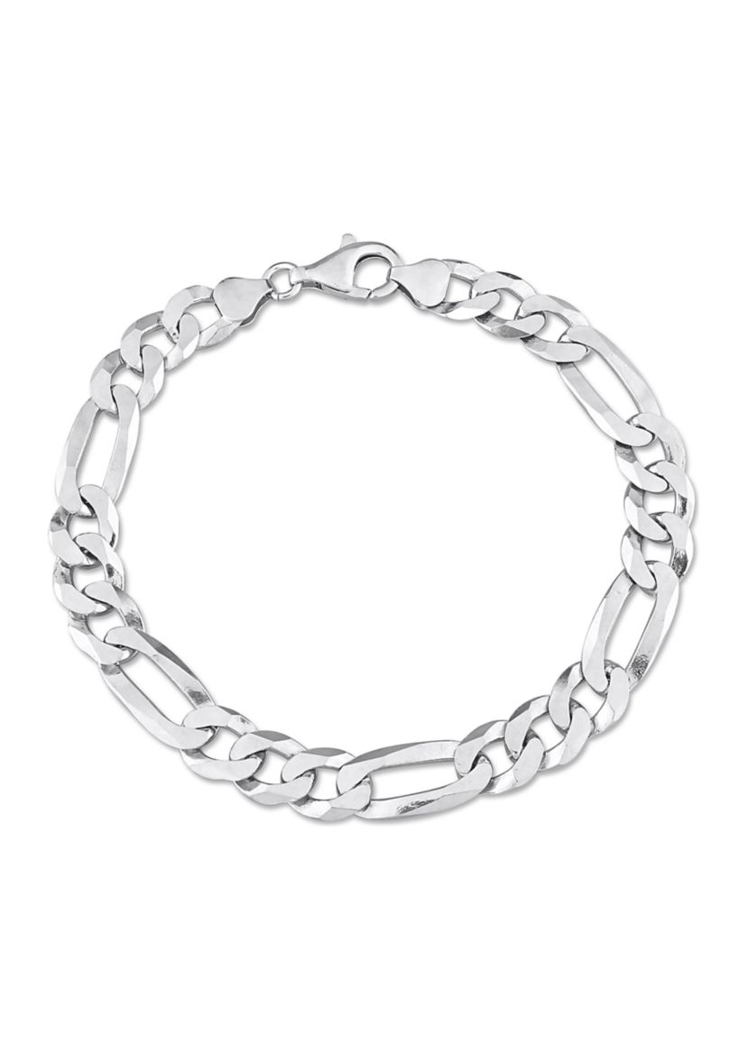Sterling Silver 8.9mm Flat Figaro Chain Anklet, 9"
