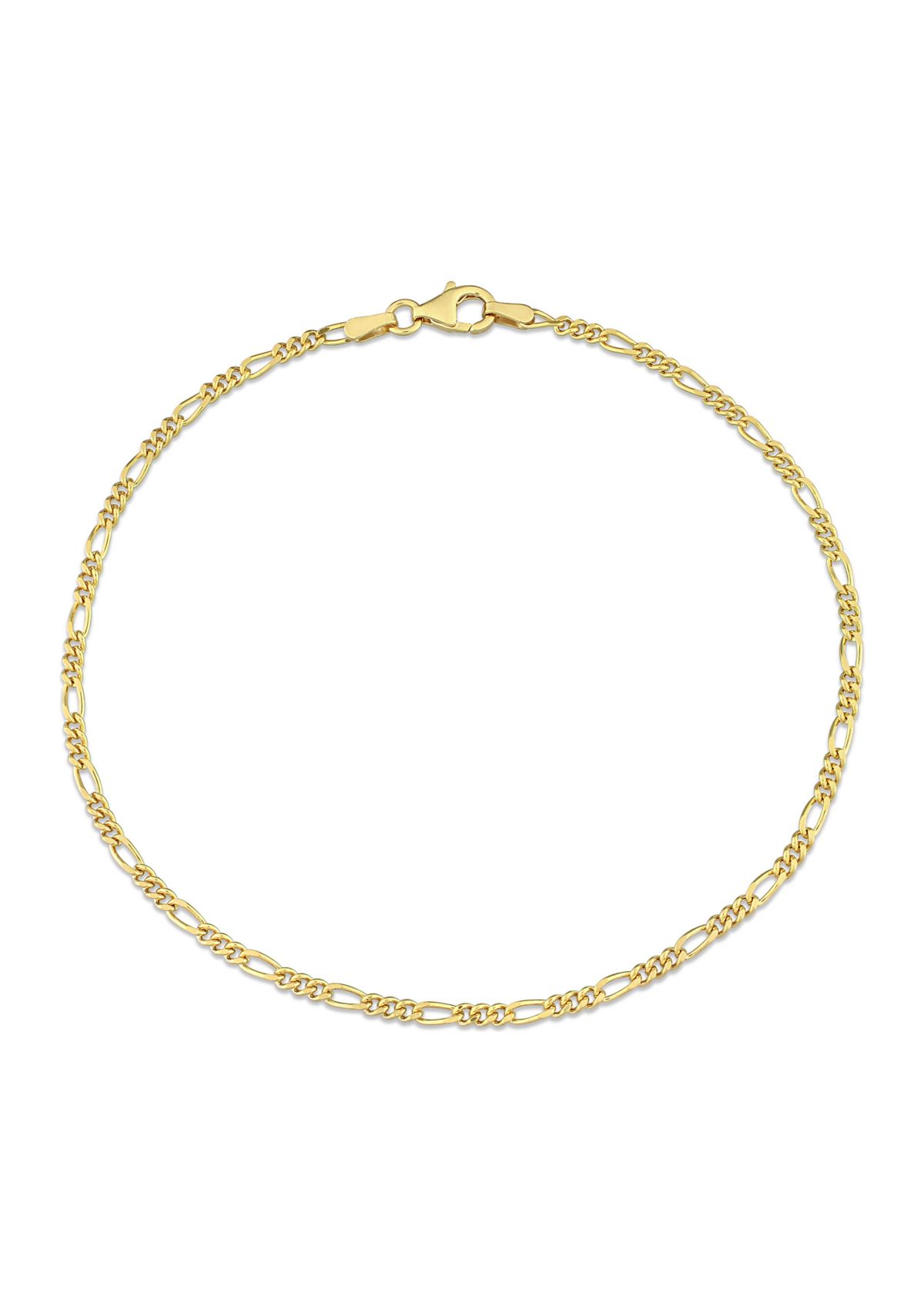 18k Yellow Gold Plated Sterling Silver 2.2mm Figaro Chain Anklet, 9"