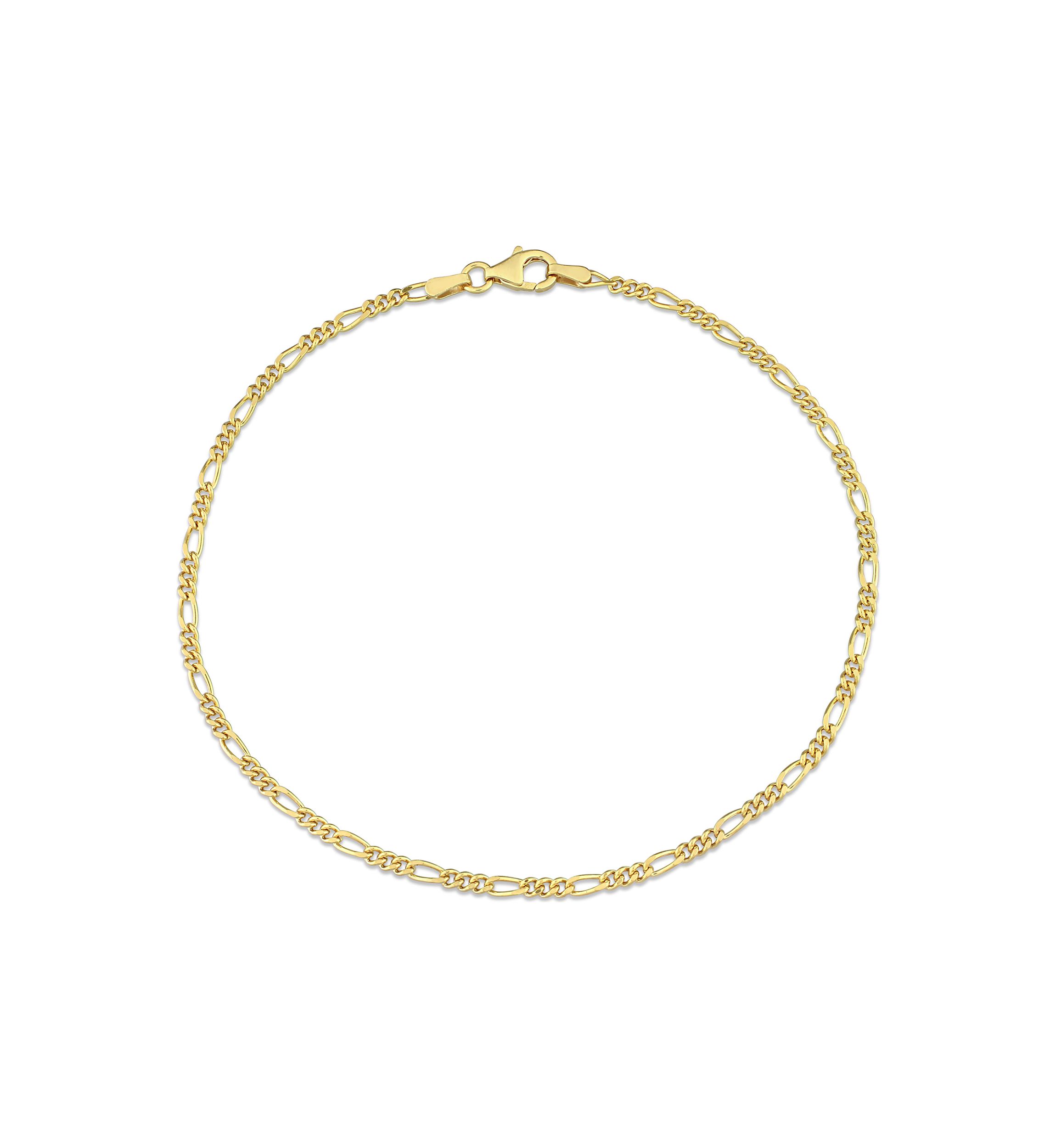 18k Yellow Gold Plated Sterling Silver 2.2mm Figaro Chain Anklet, 9"