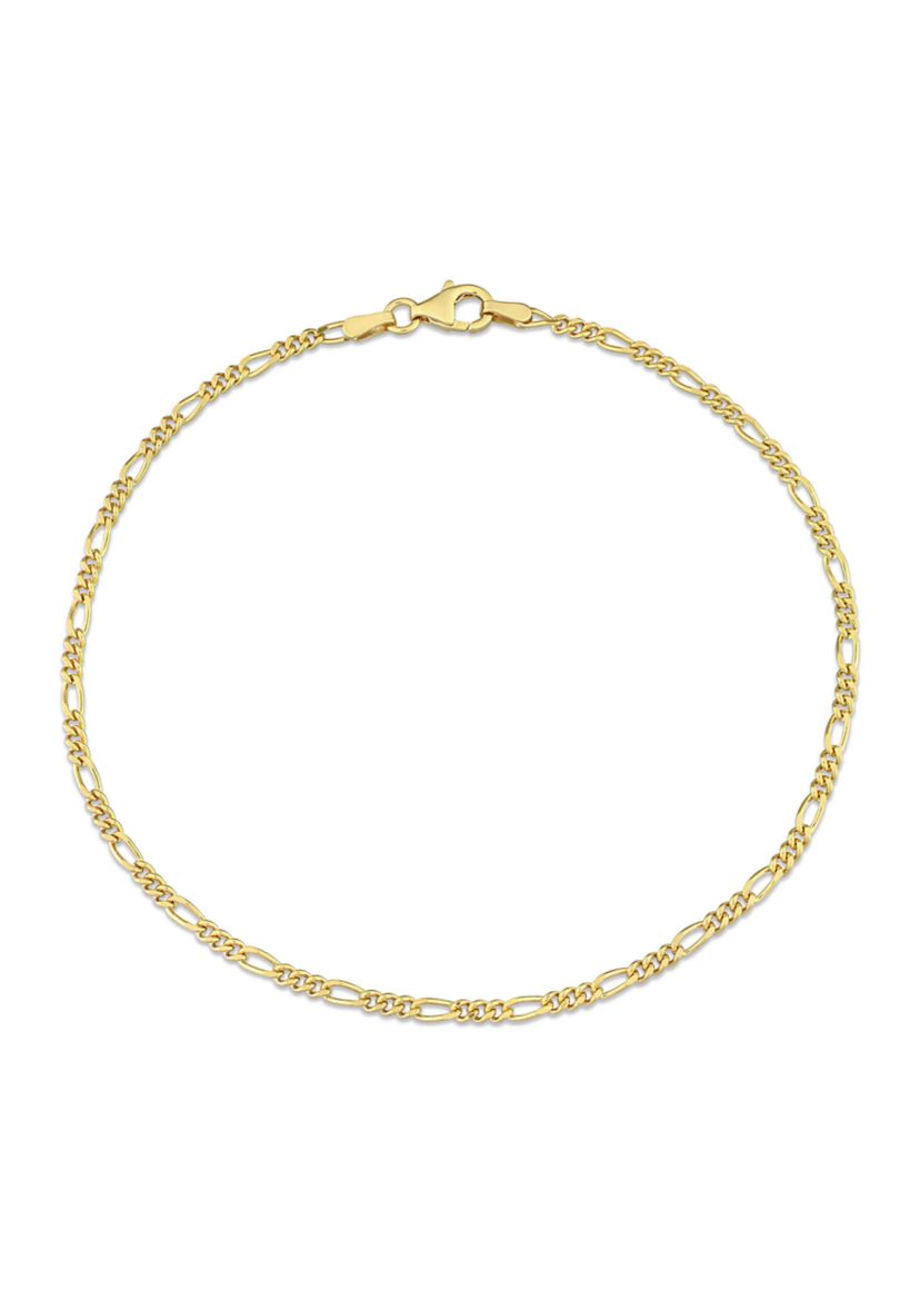 18k Yellow Gold Plated Sterling Silver 2.2mm Figaro Chain Anklet, 9"