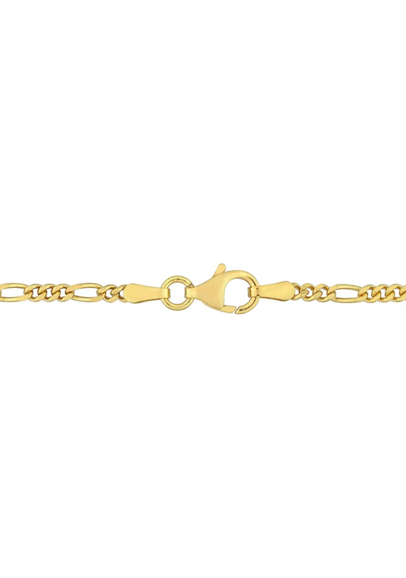 18k Yellow Gold Plated Sterling Silver 2.2mm Figaro Chain Anklet, 9"