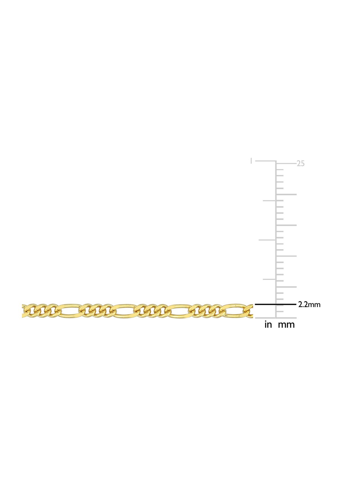18k Yellow Gold Plated Sterling Silver 2.2mm Figaro Chain Anklet, 9"