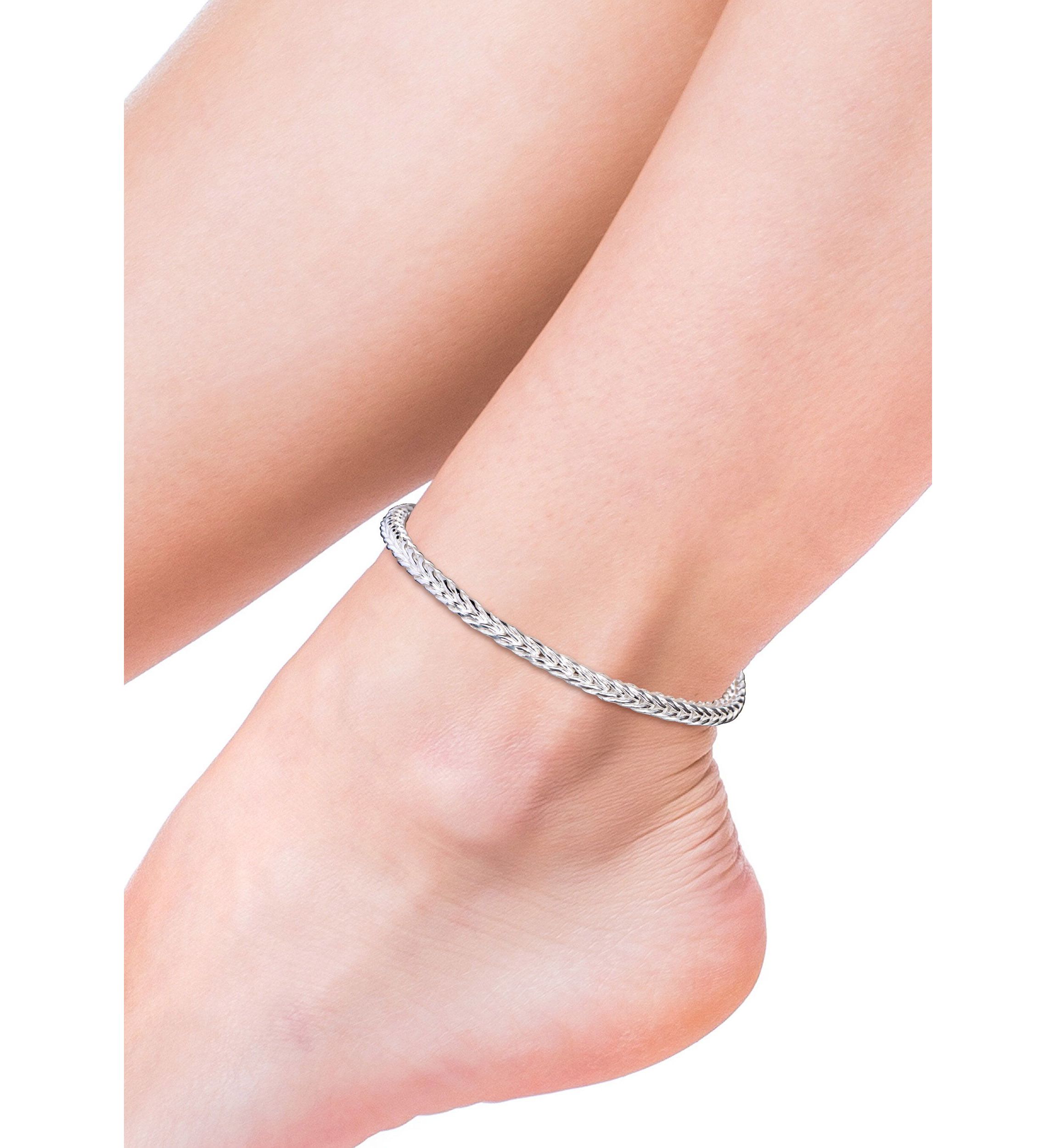 Sterling Silver Foxtail Chain Anklet, 9"