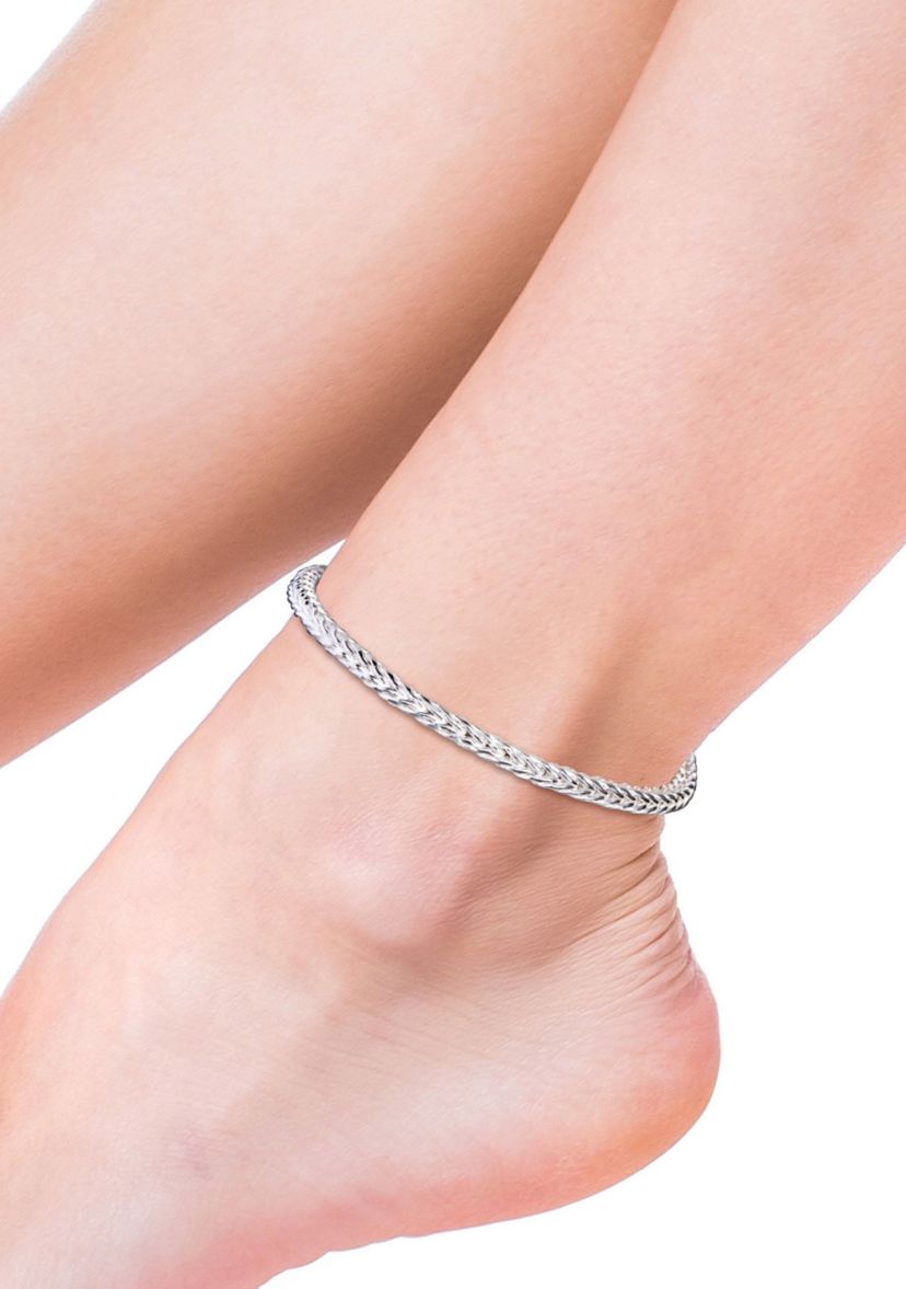 Sterling Silver Foxtail Chain Anklet, 9"