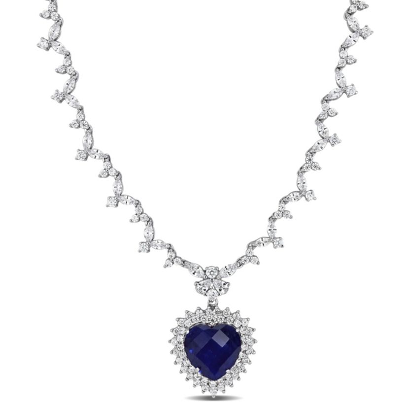 47 ct. t.g.w. Blue & White Cubic Zirconia Heart Necklace in Sterling Silver