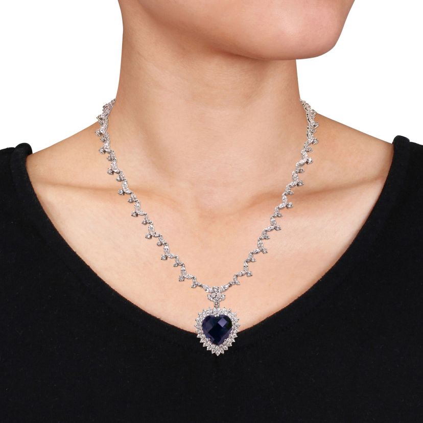 47 ct. t.g.w. Blue & White Cubic Zirconia Heart Necklace in Sterling Silver