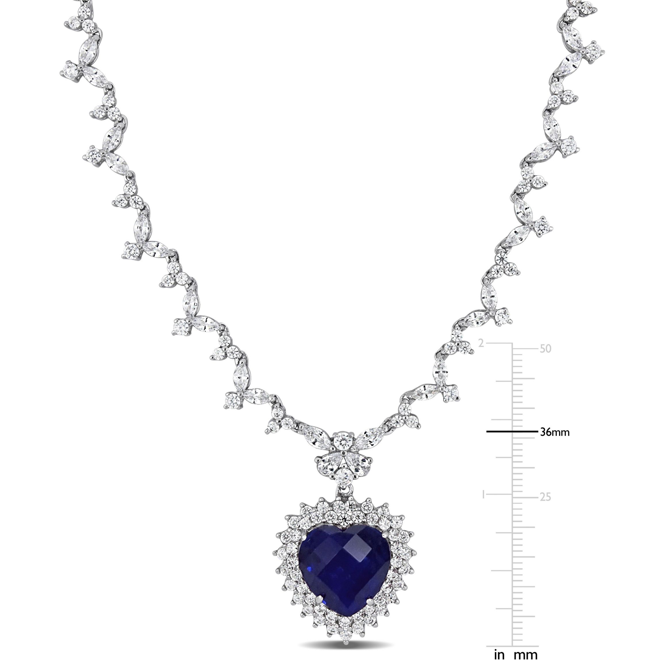 47 ct. t.g.w. Blue & White Cubic Zirconia Heart Necklace in Sterling Silver