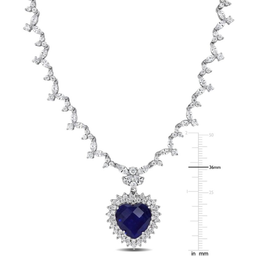 47 ct. t.g.w. Blue & White Cubic Zirconia Heart Necklace in Sterling Silver
