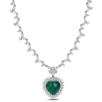 Haylee Jewels 47 ct. t.g.w. Green & White Cubic Zirconia Heart Necklace in Sterling Silver