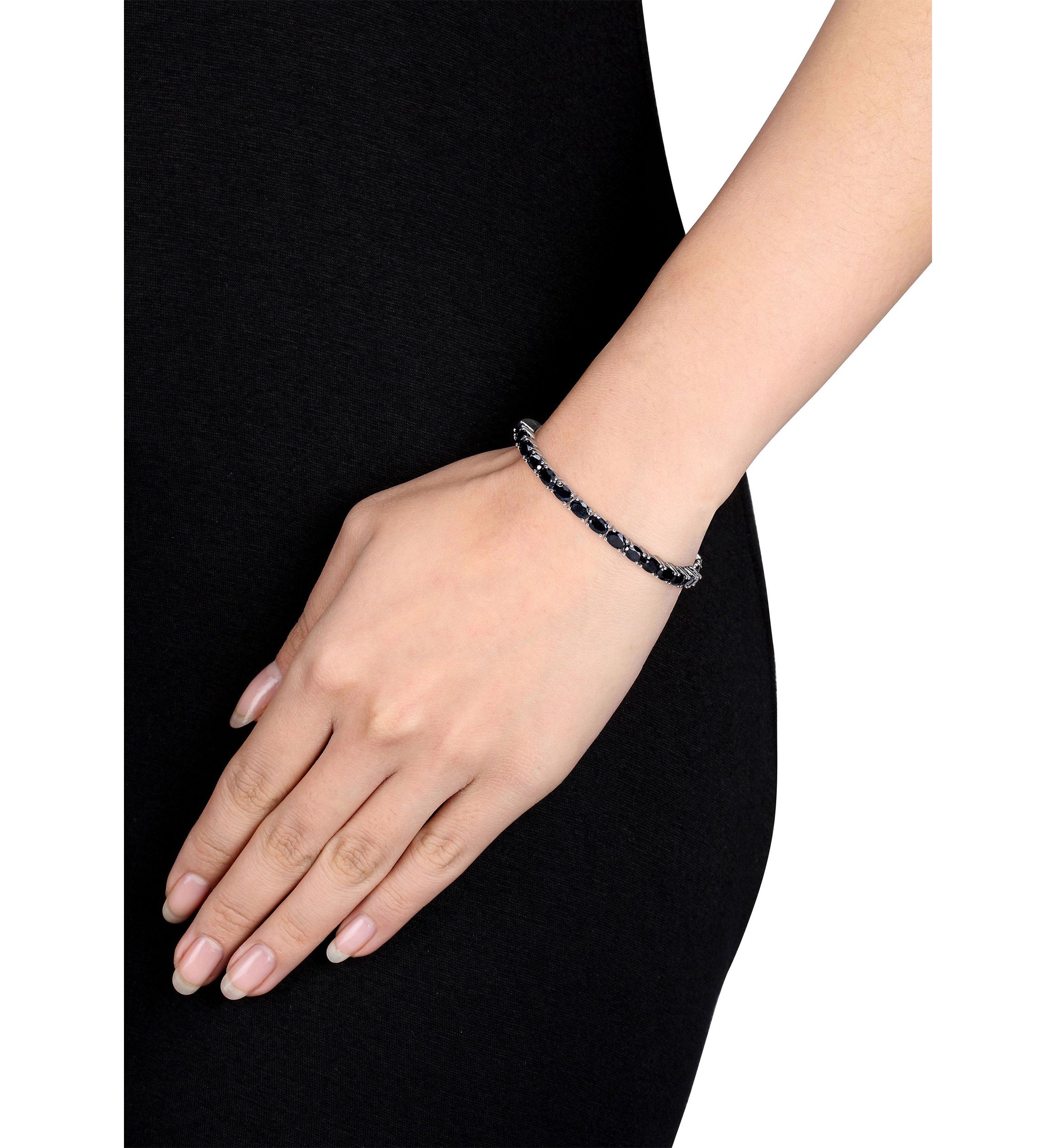 9.30 ct. t.g.w. Oval-Cut Black Sapphire Bangle in Sterling Silver