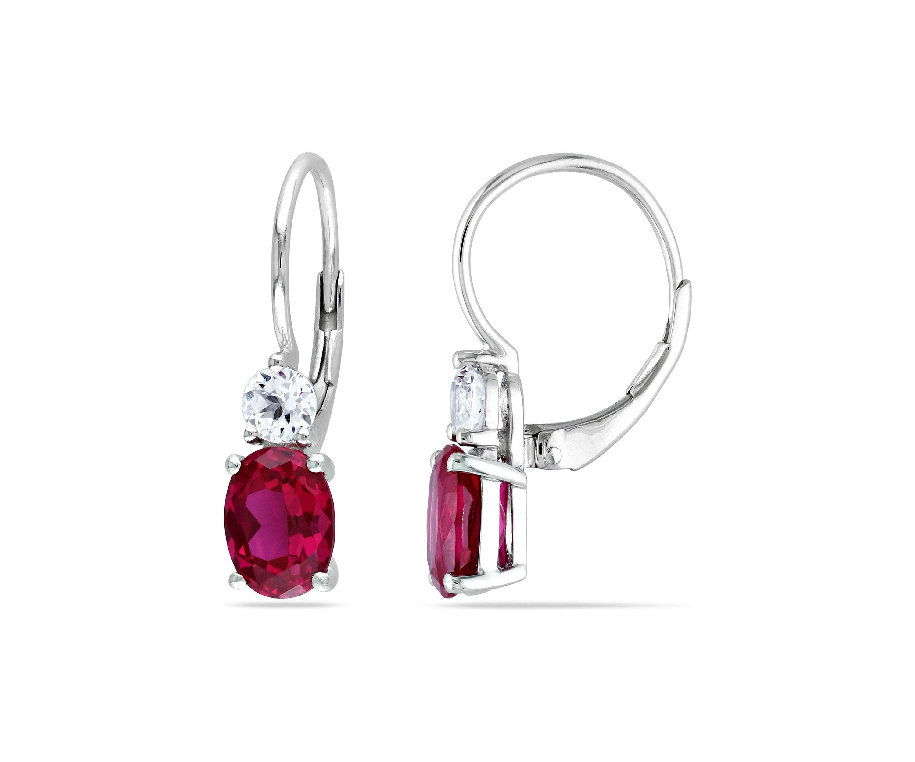 Lab Created 4.64 ct. t.g.w. Created Ruby and White Sapphire Leverback Earrings in Sterling Silver