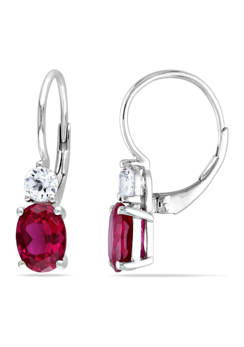 Lab Created 4.64 ct. t.g.w. Created Ruby and White Sapphire Leverback Earrings in Sterling Silver