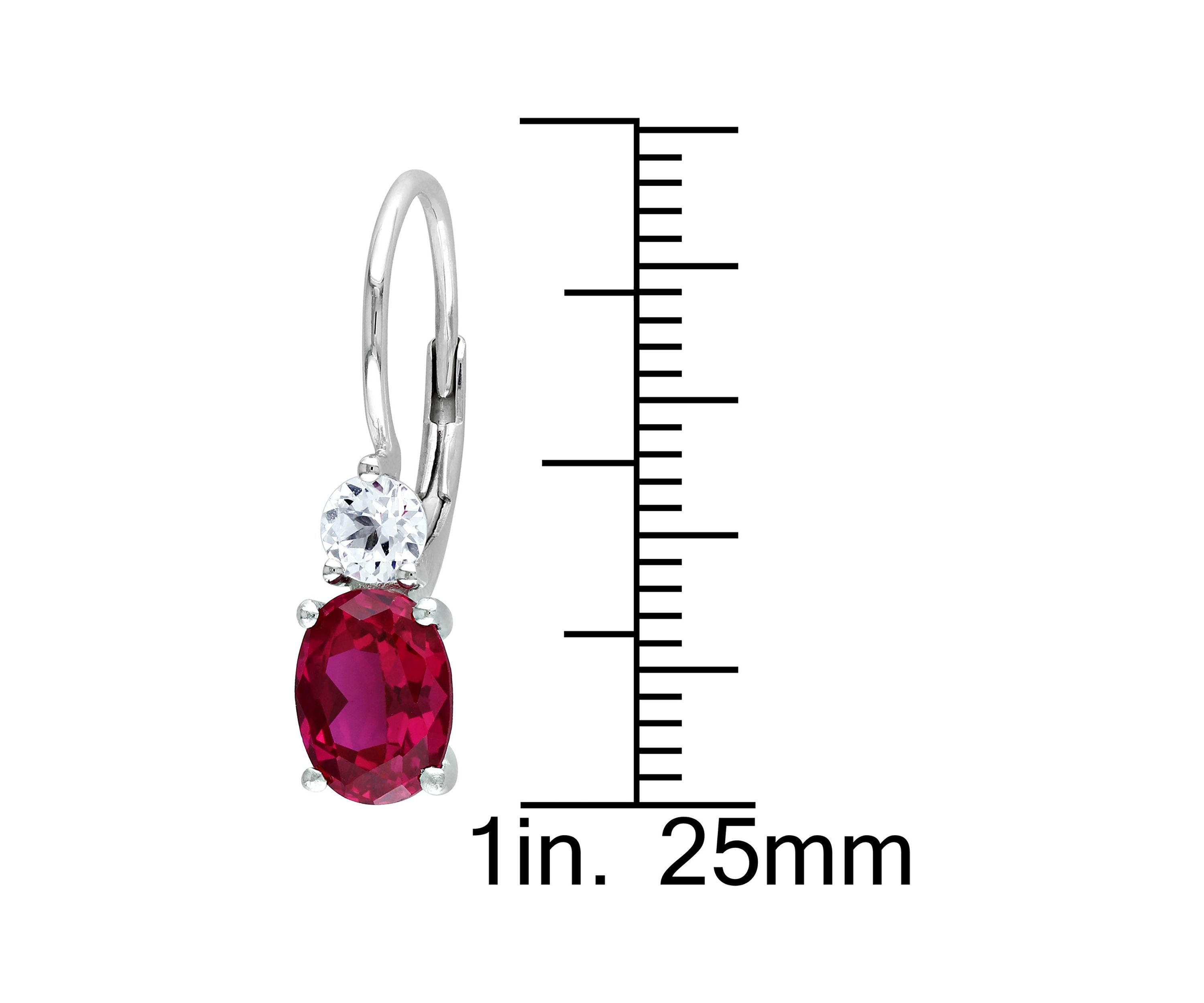 Lab Created 4.64 ct. t.g.w. Created Ruby and White Sapphire Leverback Earrings in Sterling Silver