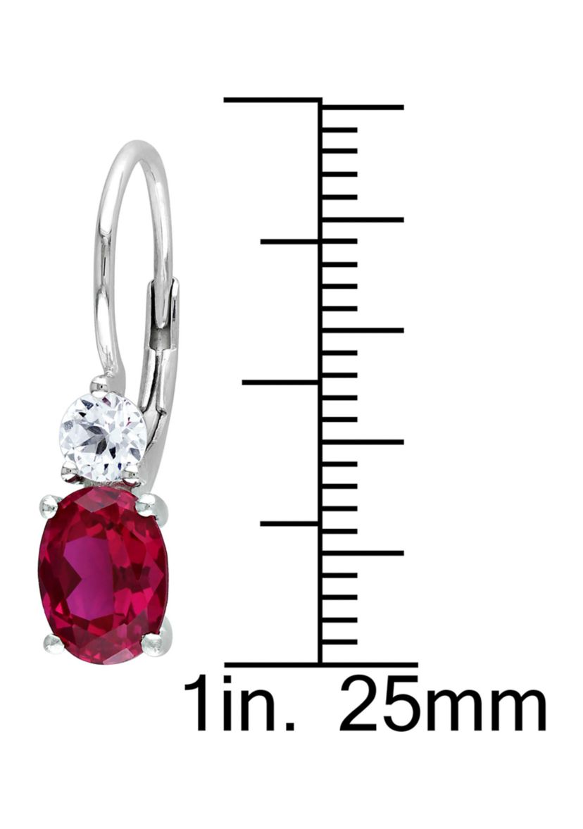 Lab Created 4.64 ct. t.g.w. Created Ruby and White Sapphire Leverback Earrings in Sterling Silver