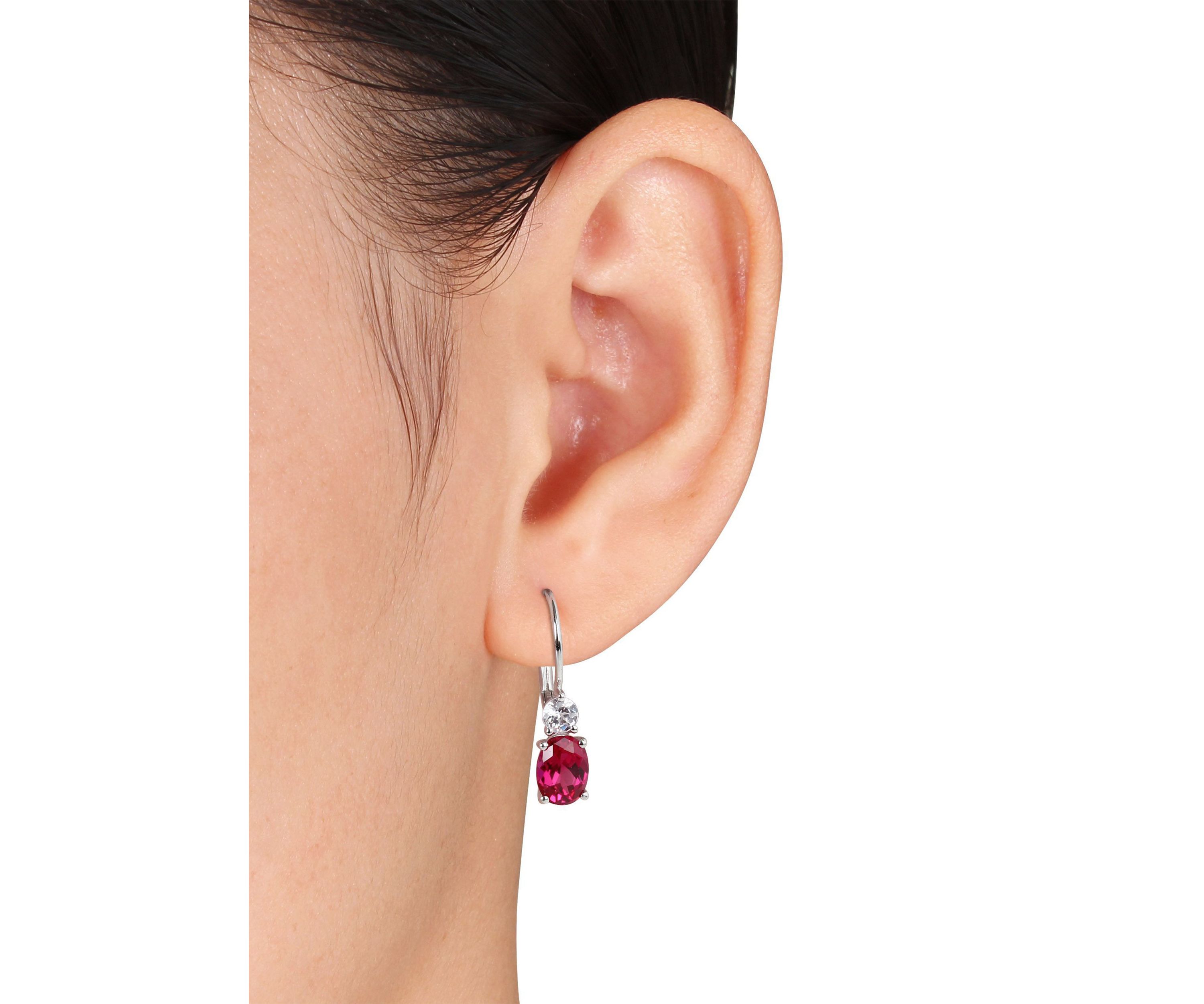 Lab Created 4.64 ct. t.g.w. Created Ruby and White Sapphire Leverback Earrings in Sterling Silver