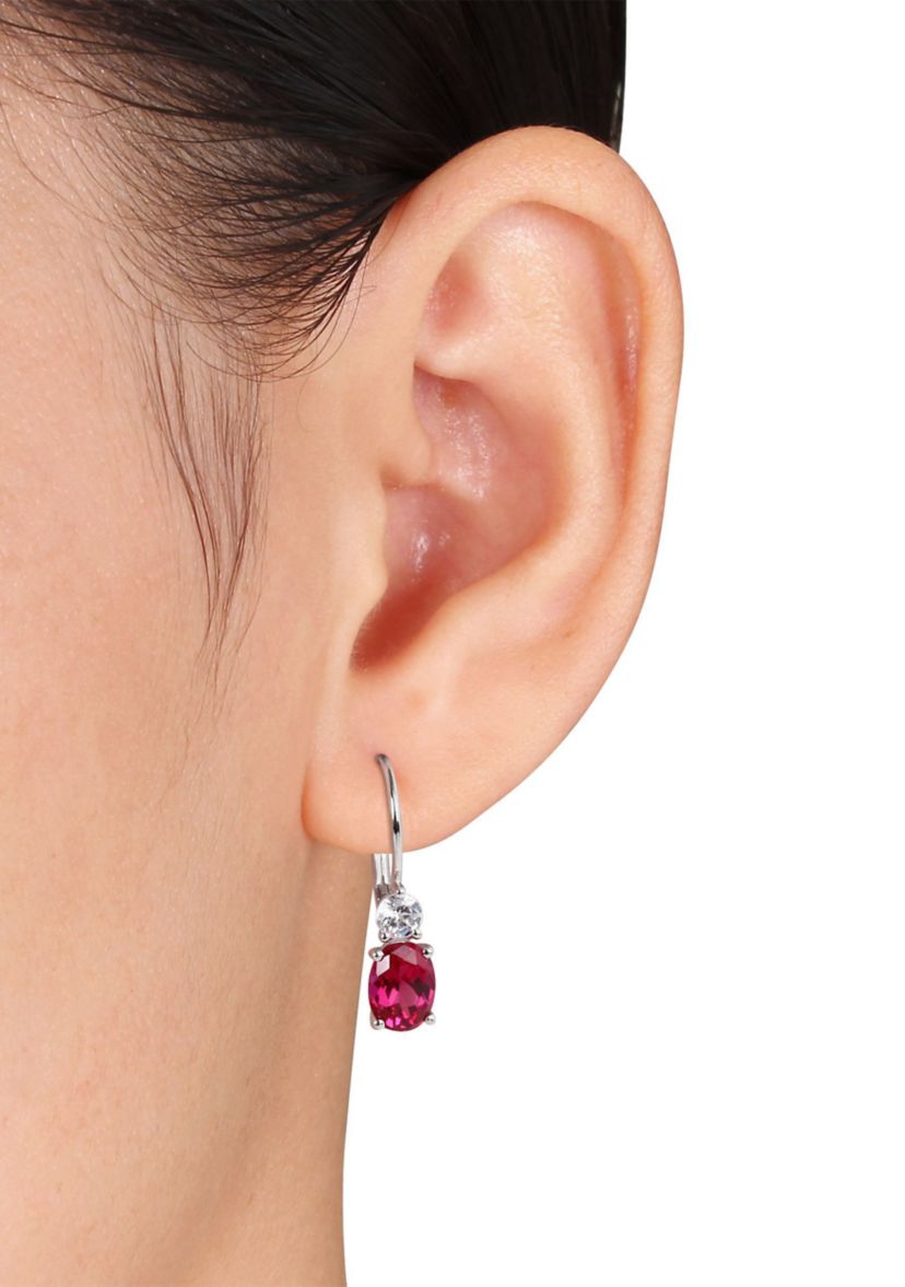 Lab Created 4.64 ct. t.g.w. Created Ruby and White Sapphire Leverback Earrings in Sterling Silver