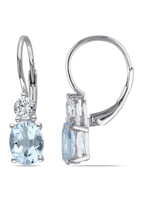 Belk & Co Lab Created 3.84 ct. t.g.w. Blue Topaz and White Sapphire Leverback Earrings in Sterling Silver