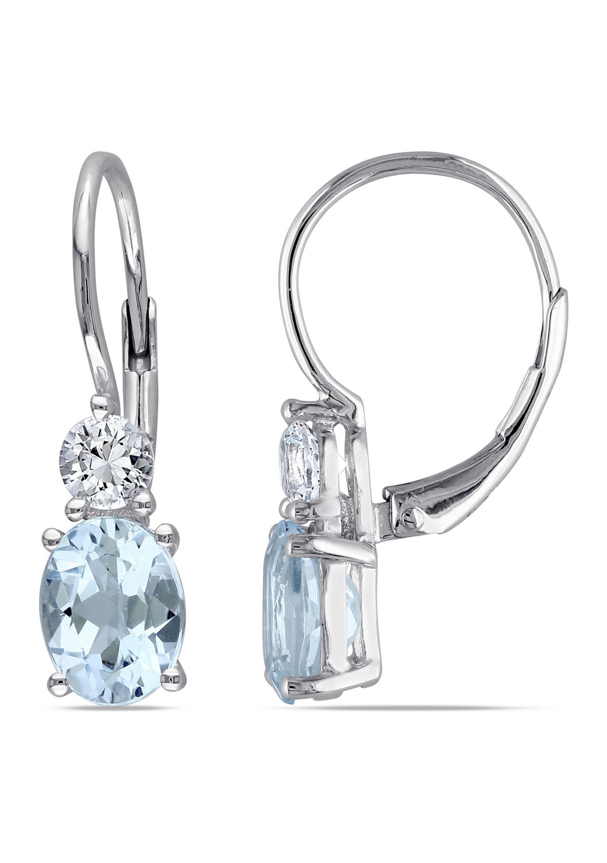 Lab Created 3.84 ct. t.g.w. Blue Topaz and Created White Sapphire Leverback Earrings in Sterling Silver