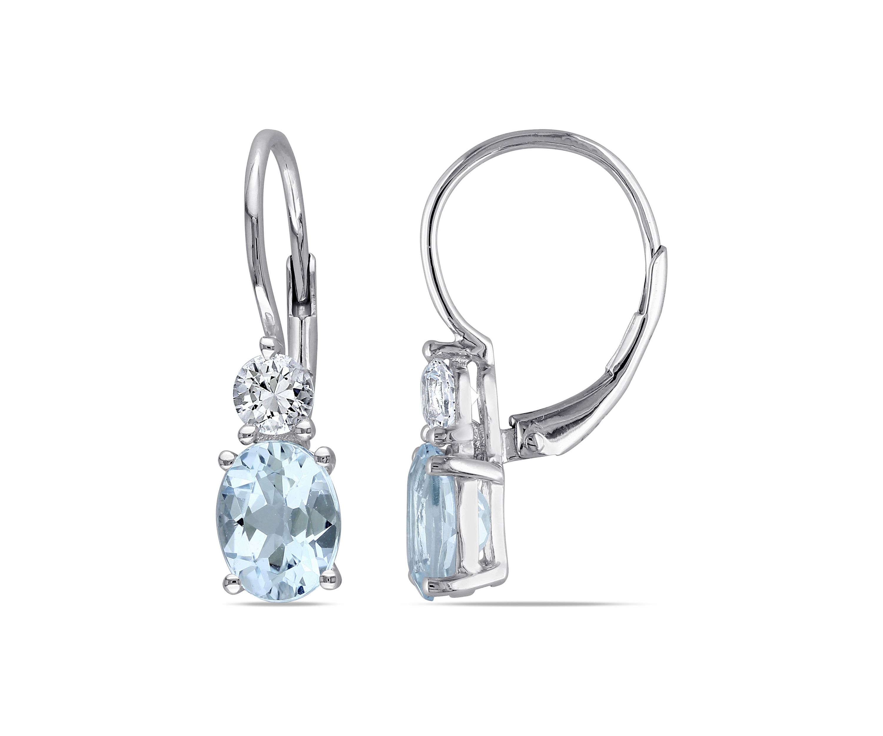 Lab Created 3.84 ct. t.g.w. Blue Topaz and Created White Sapphire Leverback Earrings in Sterling Silver